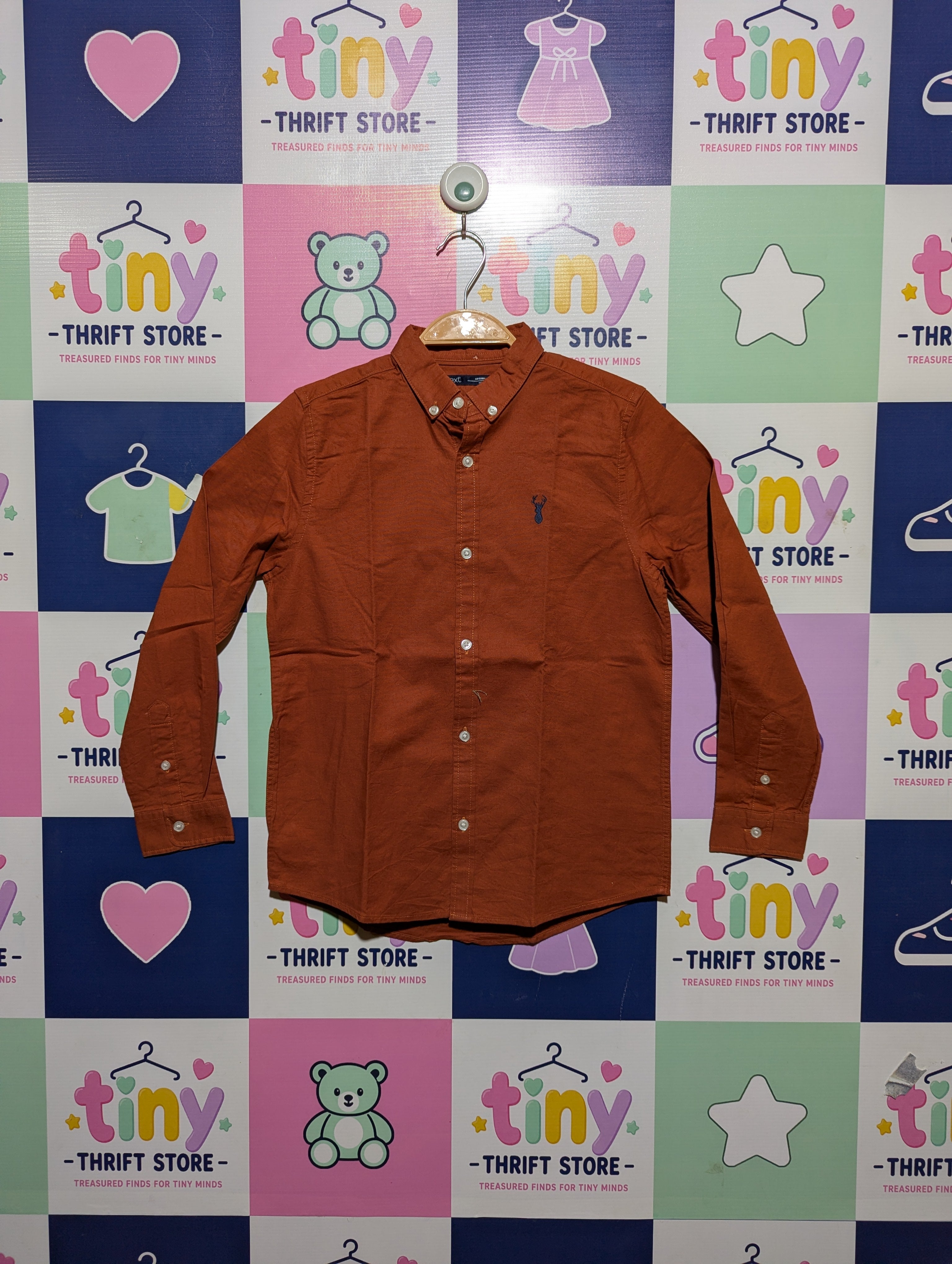 Next Boys Rust Orange Long-Sleeve Button-Down Shirt - Size Estimated Age 9 Years AB2