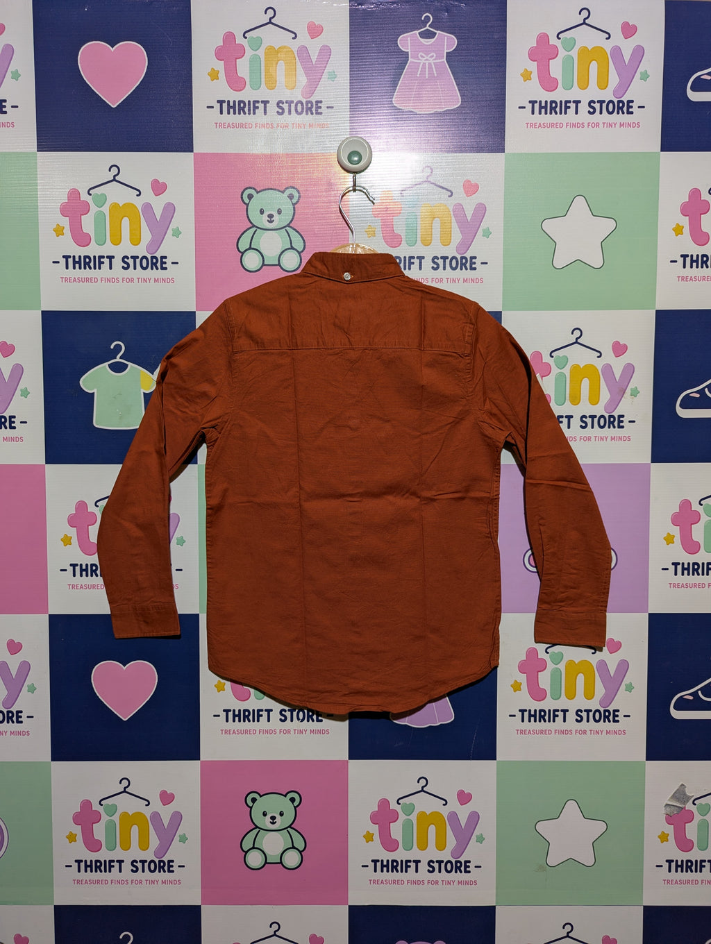 Next Boys Rust Orange Long-Sleeve Button-Down Shirt - Size Estimated Age 9 Years AB2
