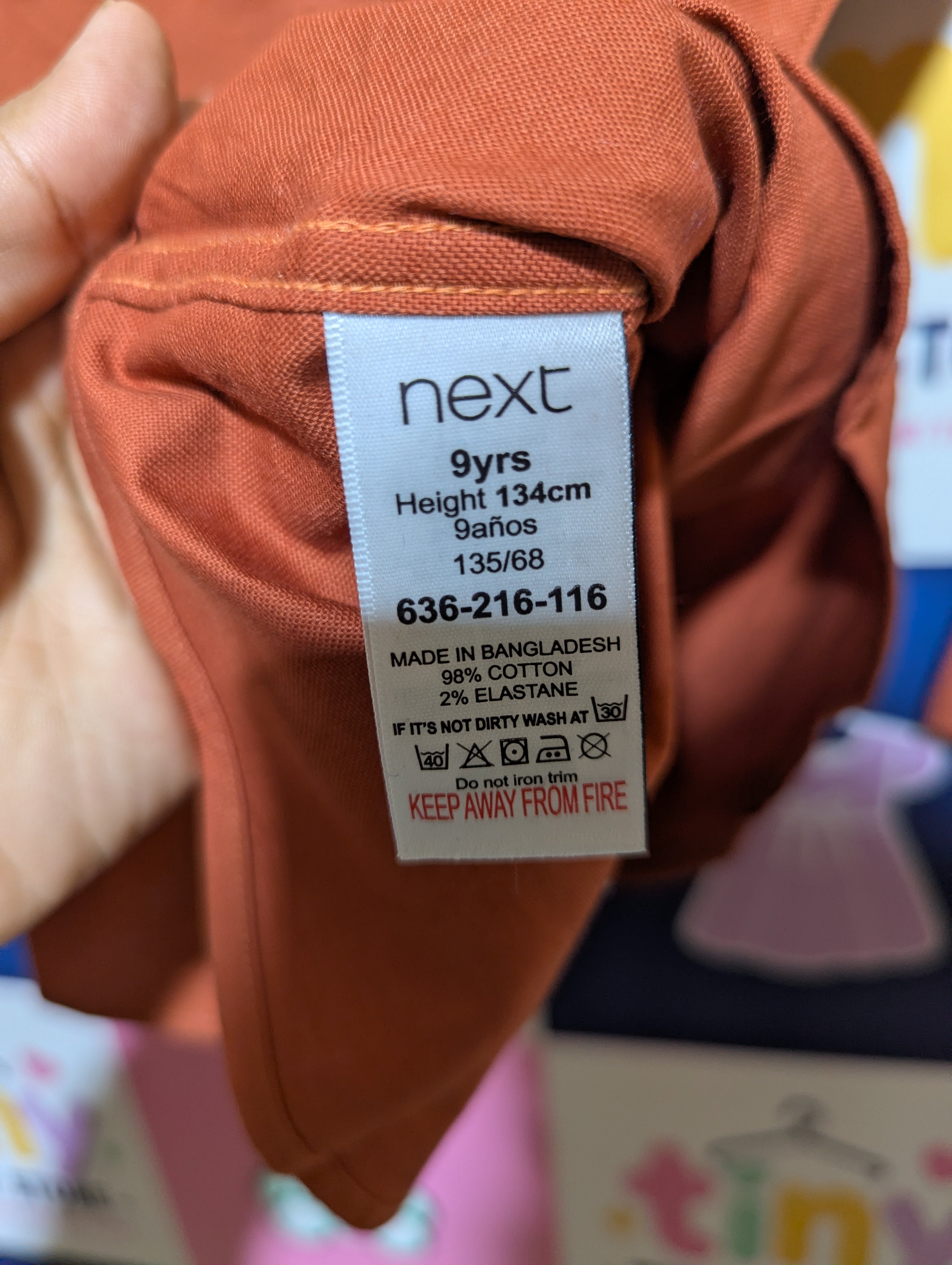 Next Boys Rust Orange Long-Sleeve Button-Down Shirt - Size Estimated Age 9 Years AB2