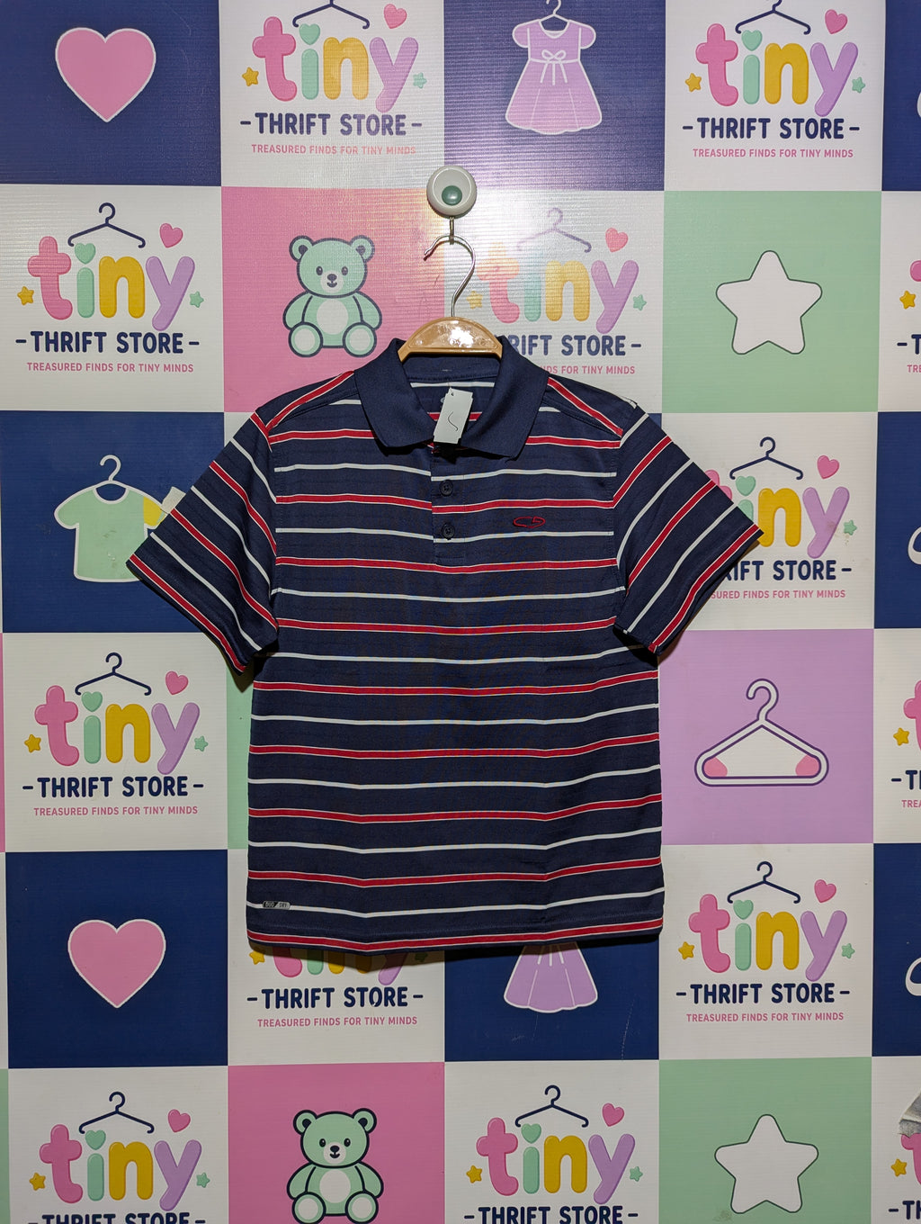 Champion Boys Navy Blue Striped Performance Polo - Size Estimated Age 8-10 Years AB2