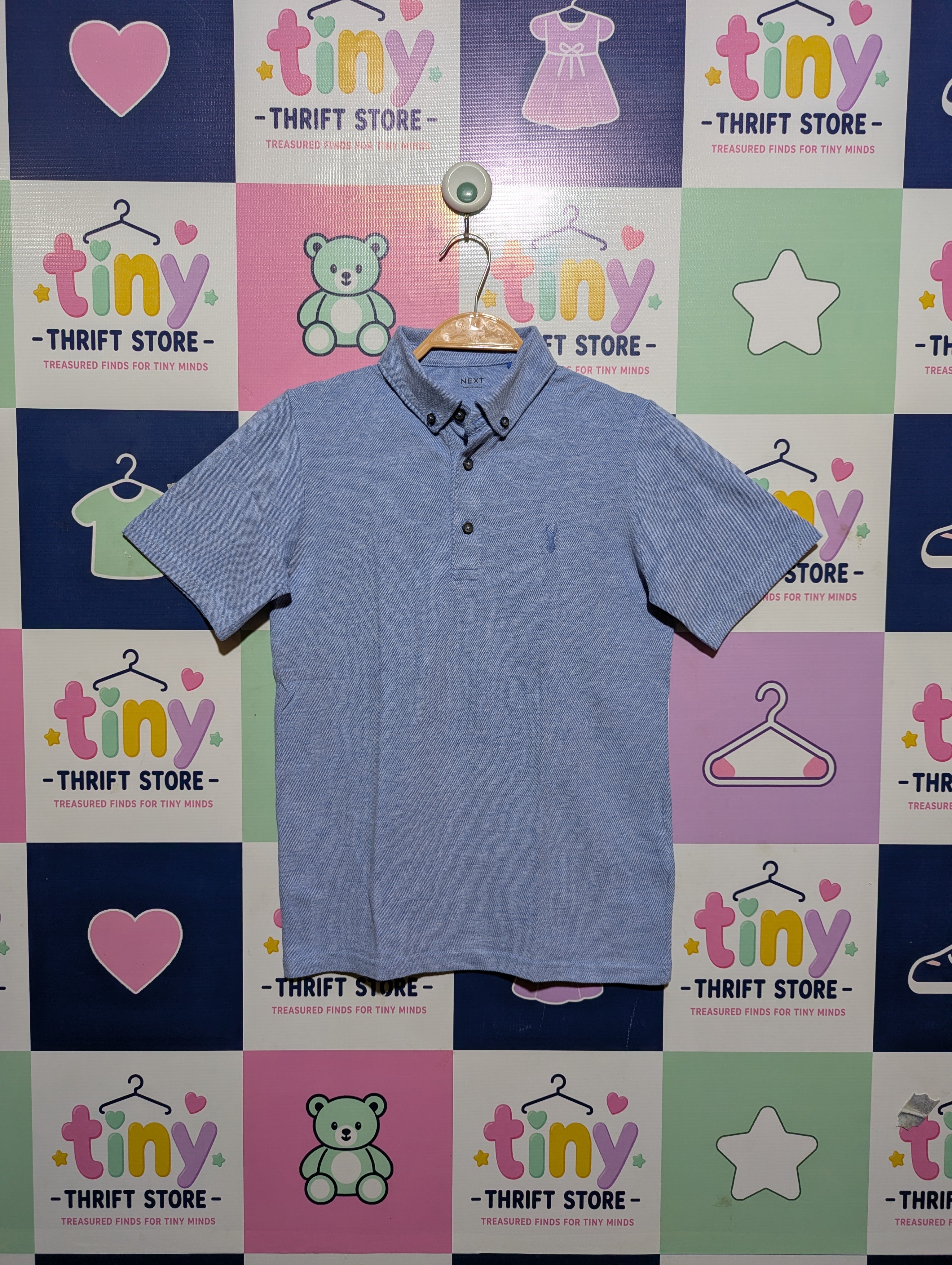 Next Boys Classic Light Blue Textured Polo Shirt - Size 10 Years Estimated Age 10 Years AB2