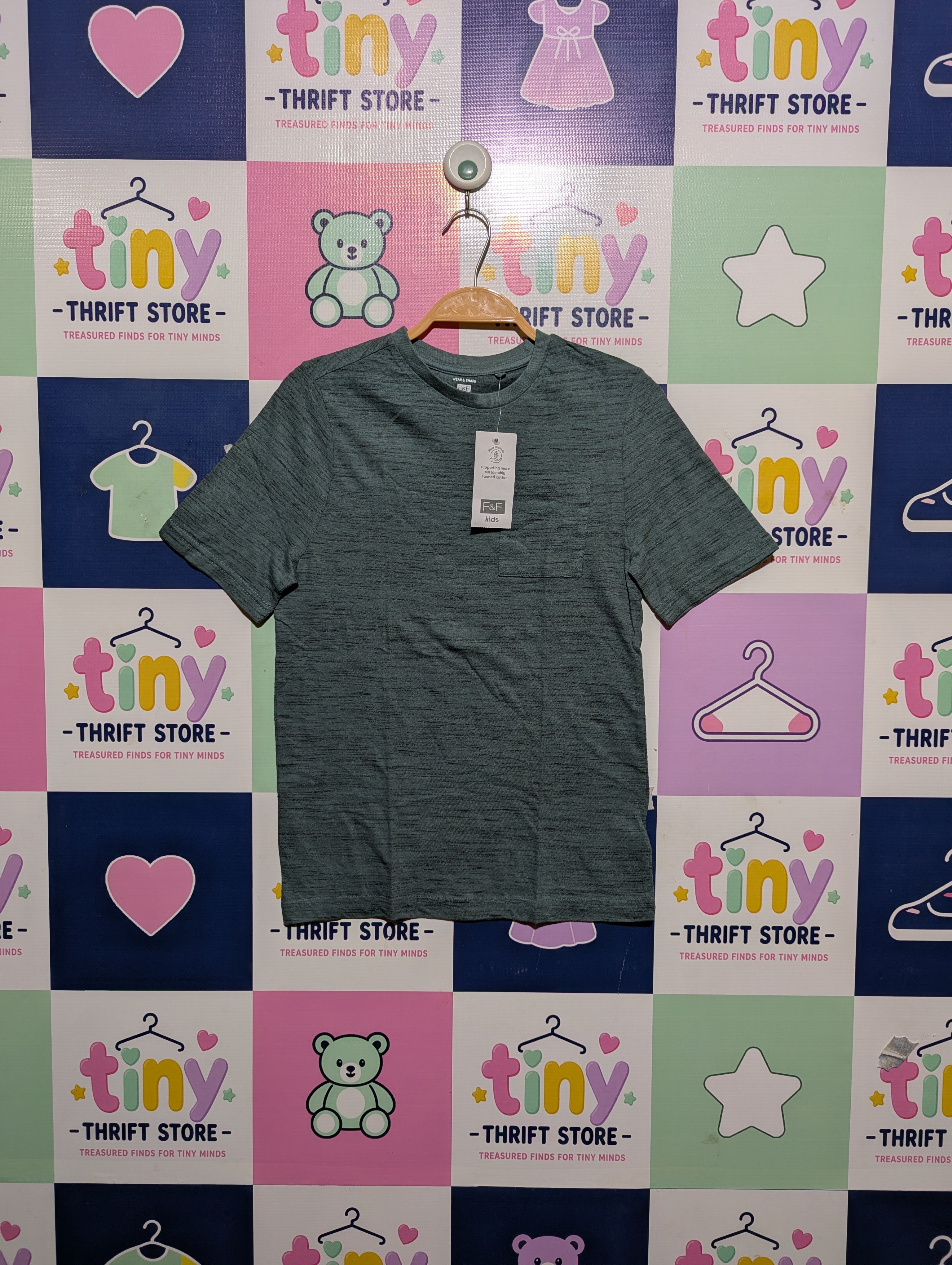 F&F Boys Green Textured Crew Neck Tee - Size 8-9 Years Estimated Age 8-9 Years AB2