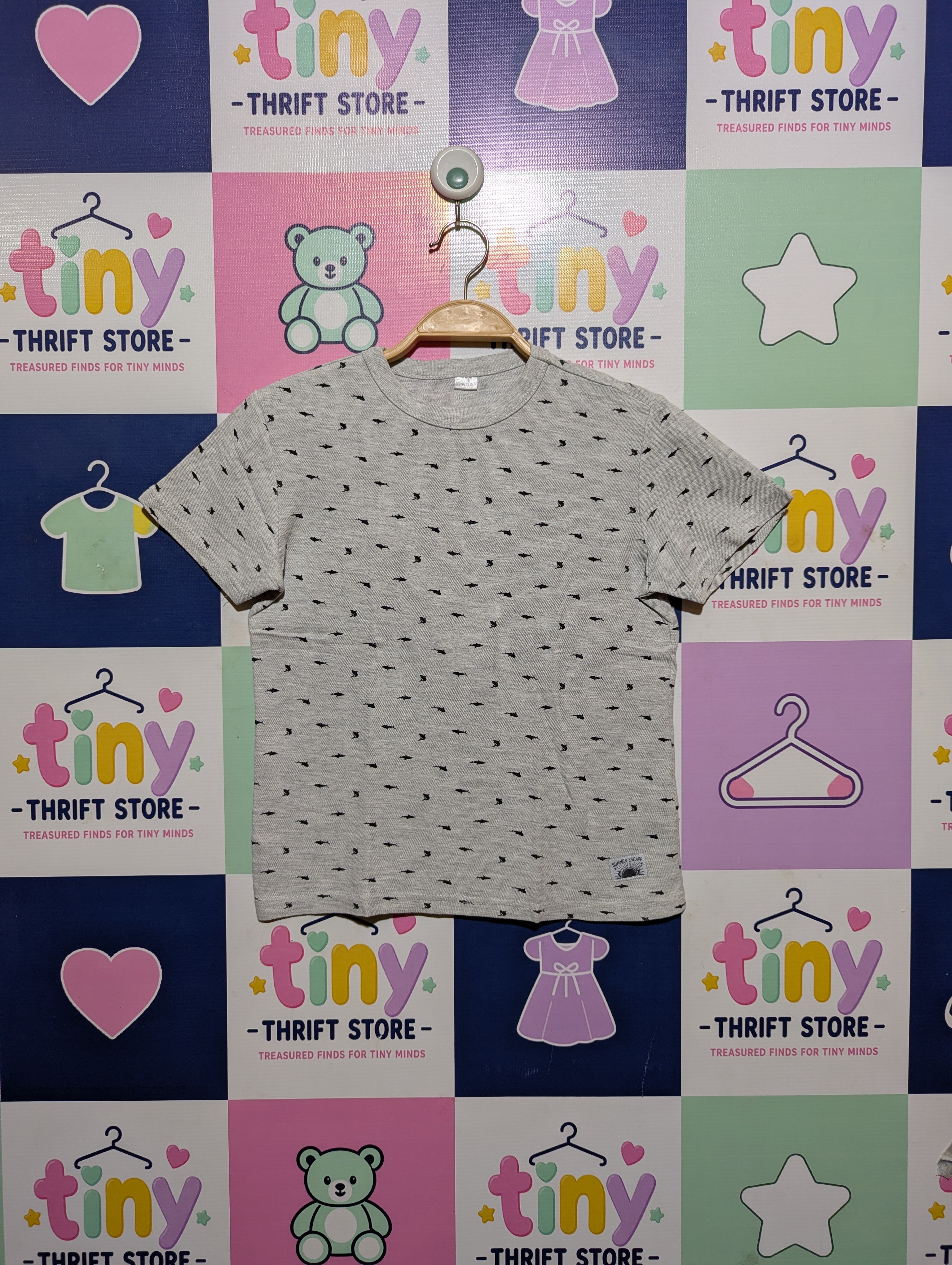 Zeeman Boys Heather Grey Mini-Shark Print Short Sleeve Tee - Size 134/140 cm Estimated Age 8-10 Years AB2