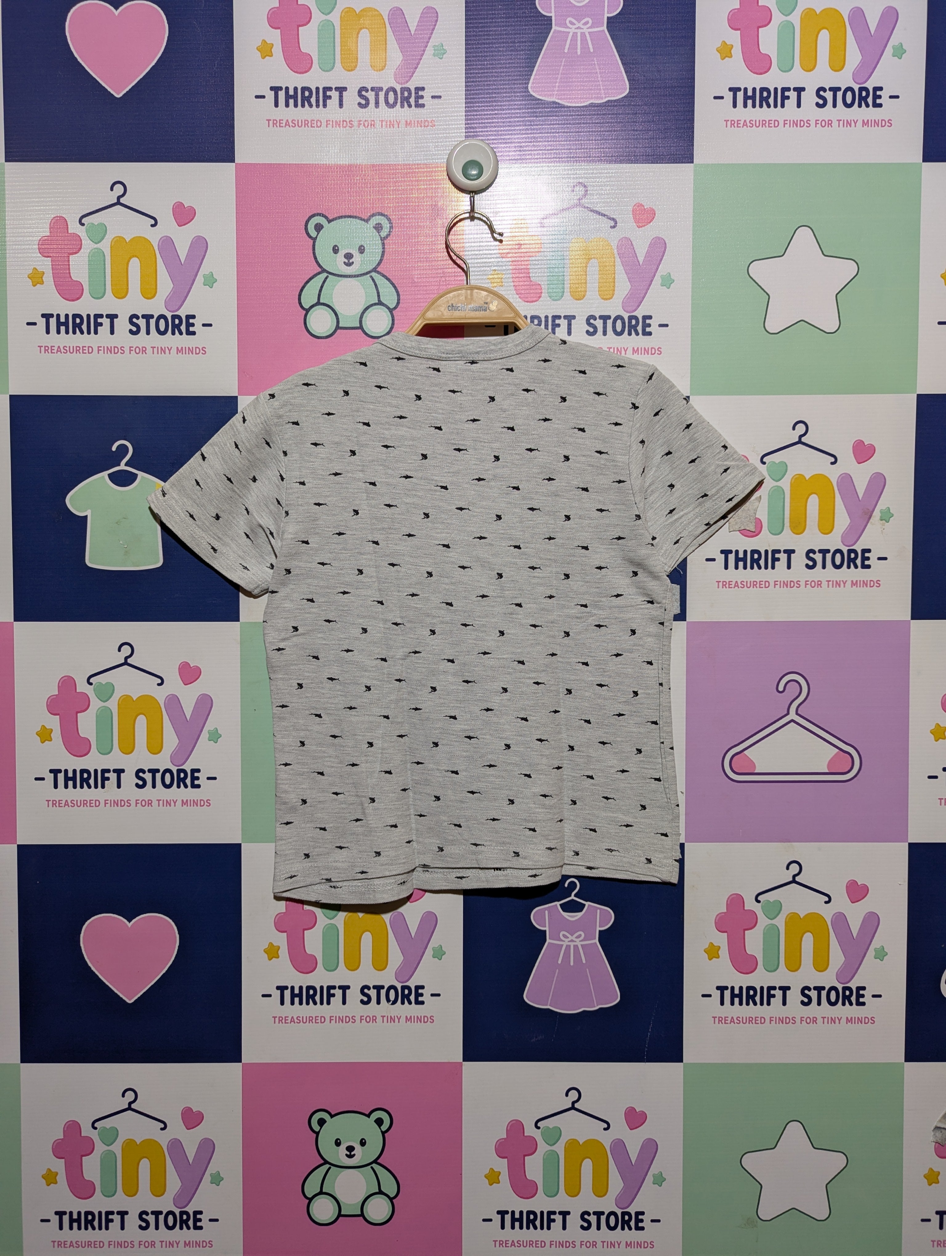 Zeeman Boys Heather Grey Mini-Shark Print Short Sleeve Tee - Size 134/140 cm Estimated Age 8-10 Years AB2