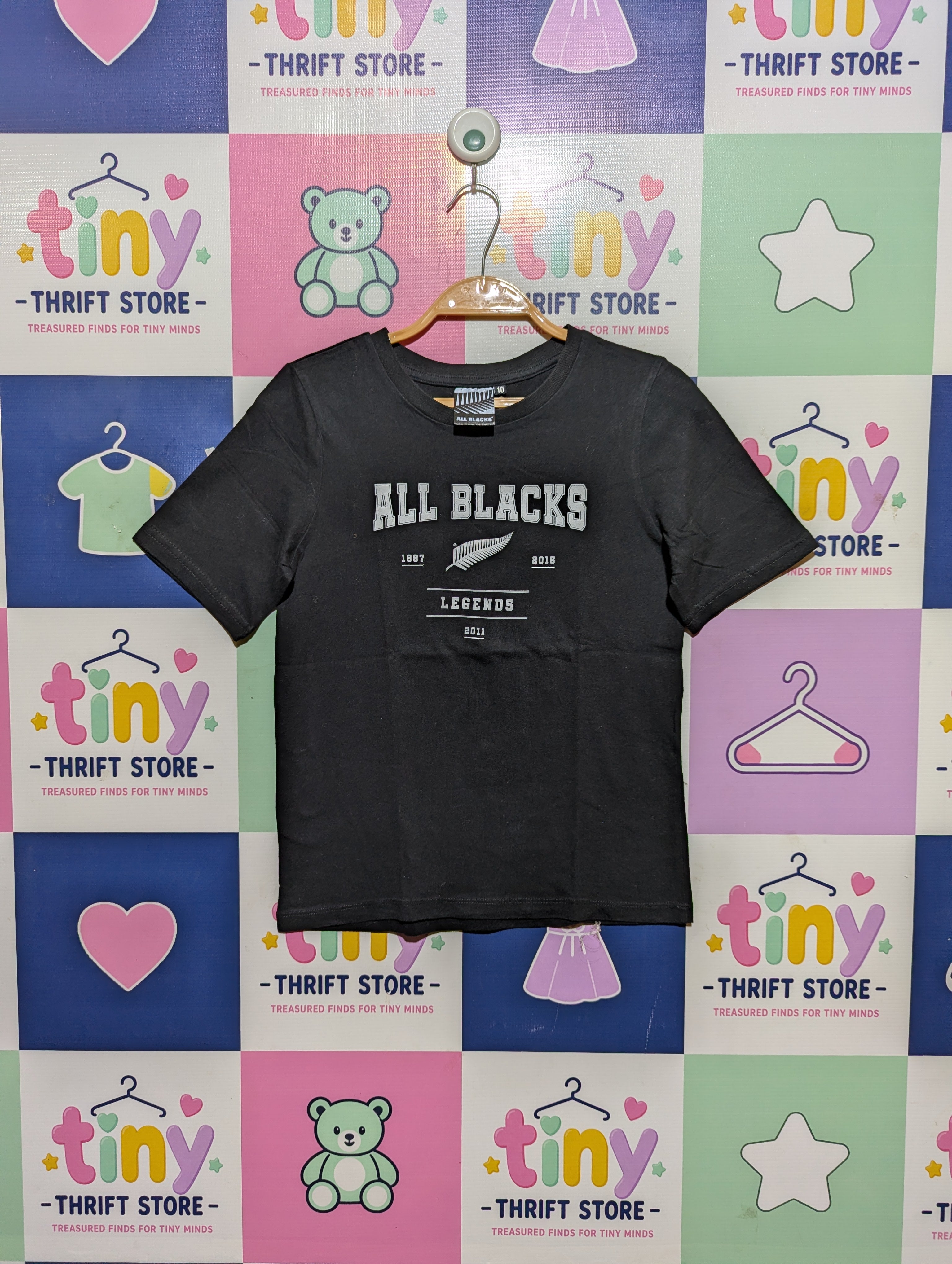 All Blacks Boys Black "Legends" Graphic Tee - Size 10 Estimated Age 9-10 Years AB2