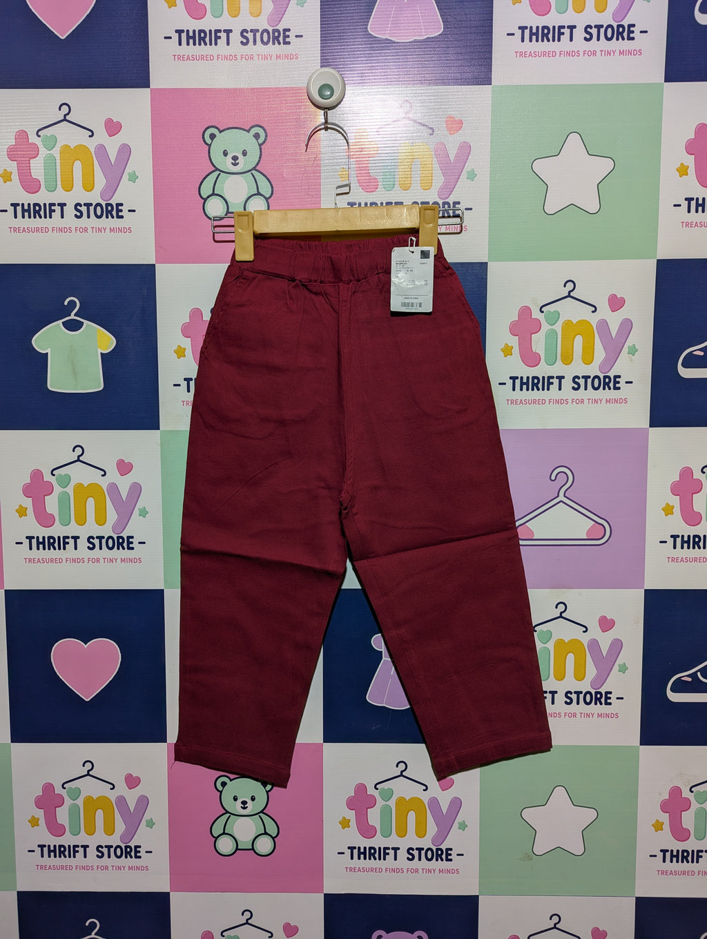 MUJI Boys/Girls Deep Red Wide-Tapered Casual Pants - Size 120 cm Estimated Age 6-7 Years AB2