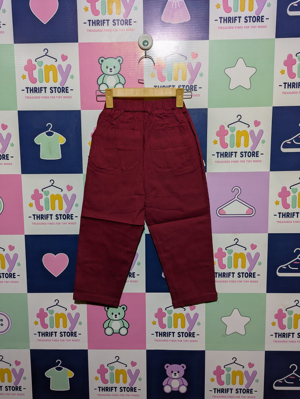 MUJI Boys/Girls Deep Red Wide-Tapered Casual Pants - Size 120 cm Estimated Age 6-7 Years AB2