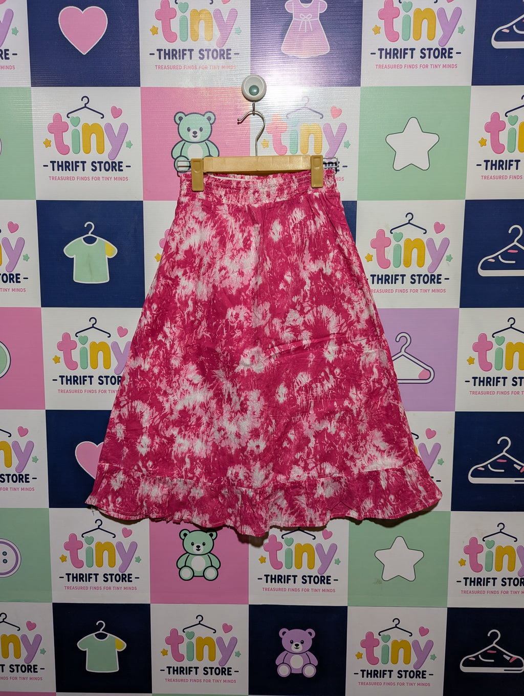 Girls Pink & White Tie-Dye Ruffle Skirt - Size Estimated Age 7-8 Years AB2