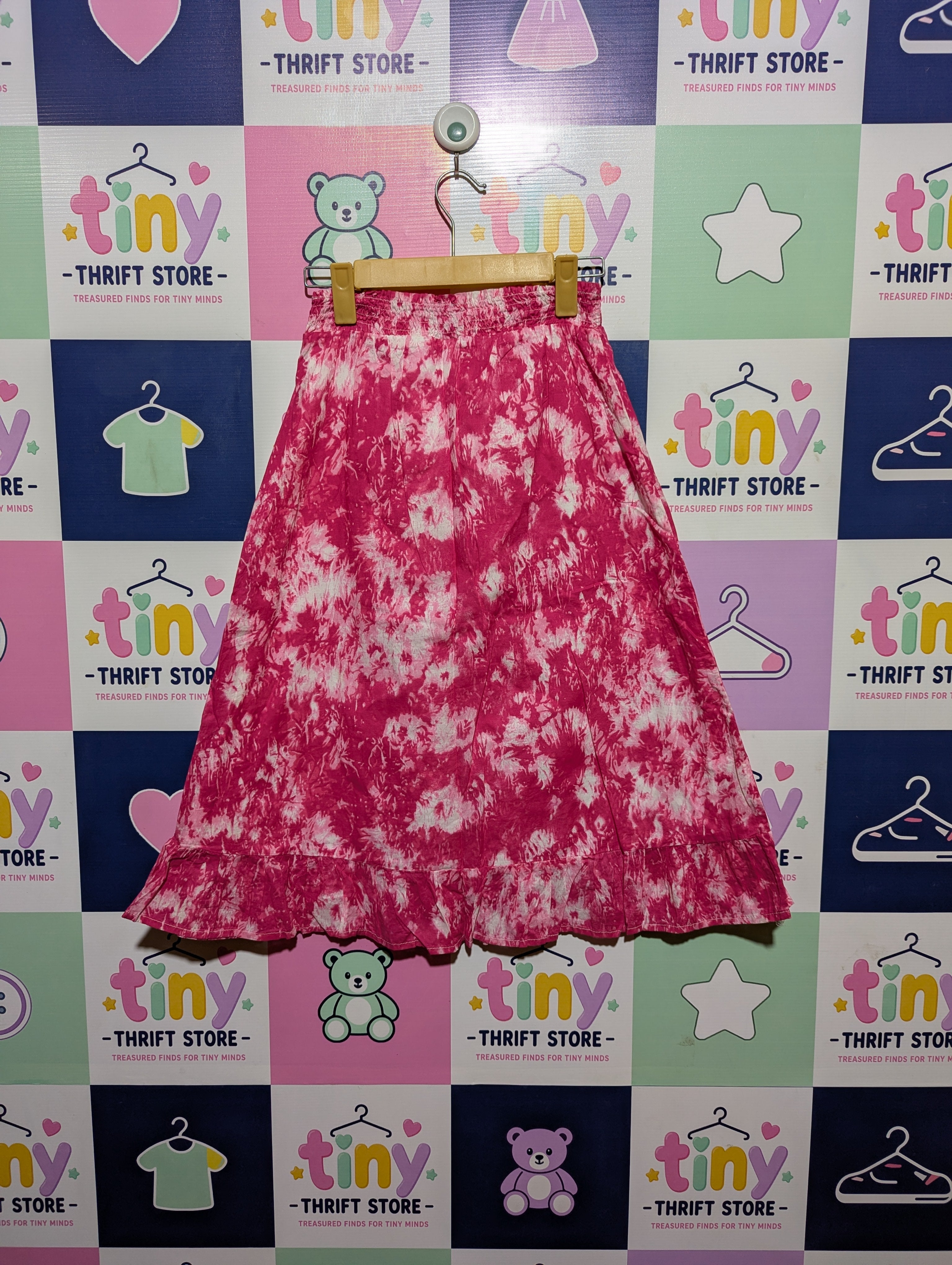 Girls Pink & White Tie-Dye Ruffle Skirt - Size Estimated Age 7-8 Years AB2