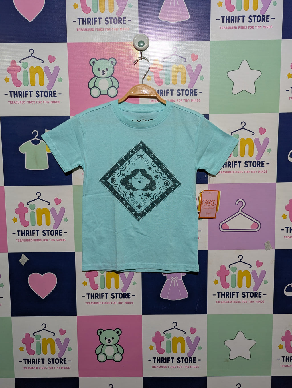 JZD Girls/Boys Light Blue "Spreading Our Cultura" Graphic Tee - Size Estimated Age 6Y AB2
