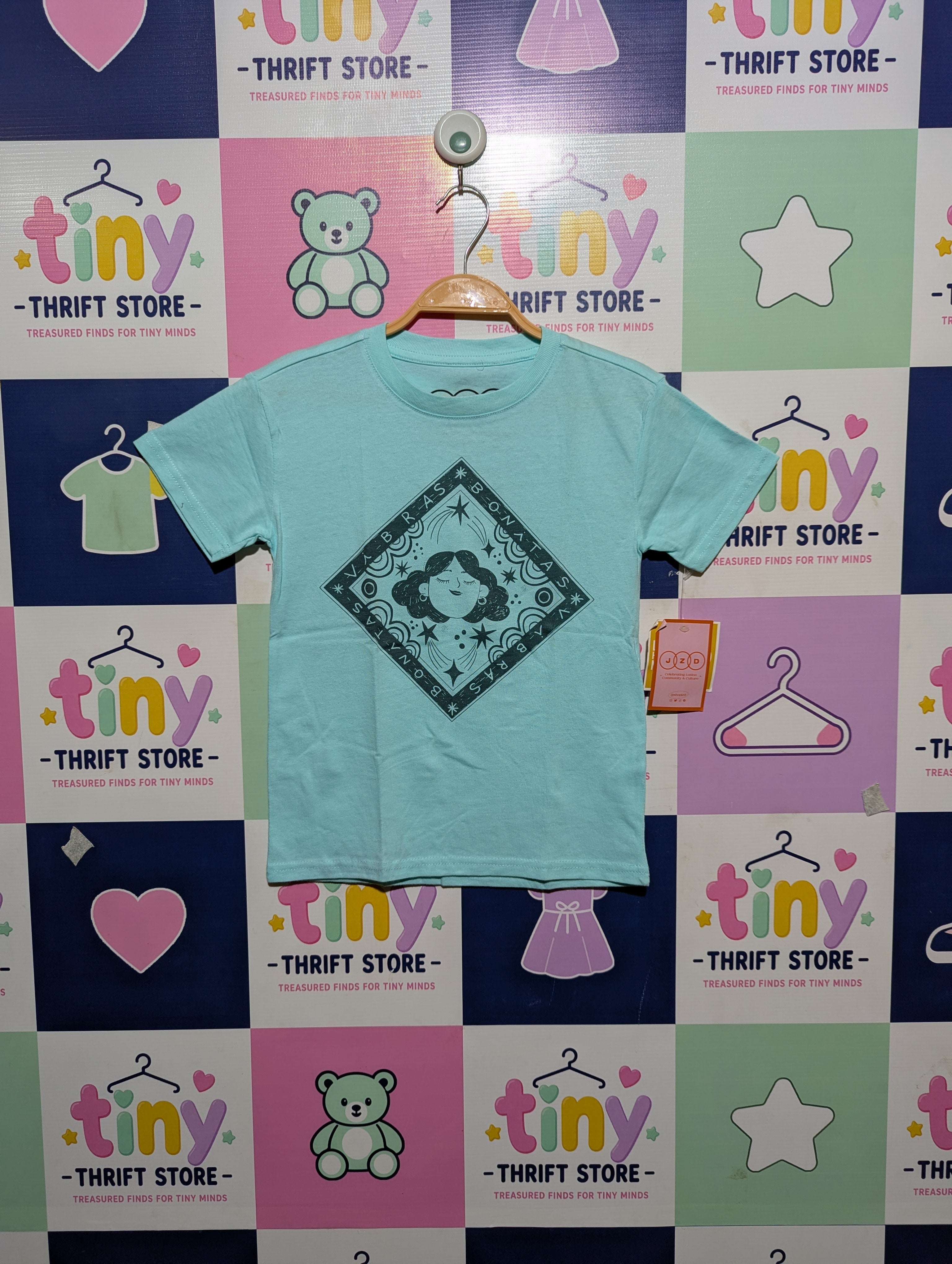 JZD Girls/Boys Light Blue "Spreading Our Cultura" Graphic Tee - Size Estimated Age 6Y AB2