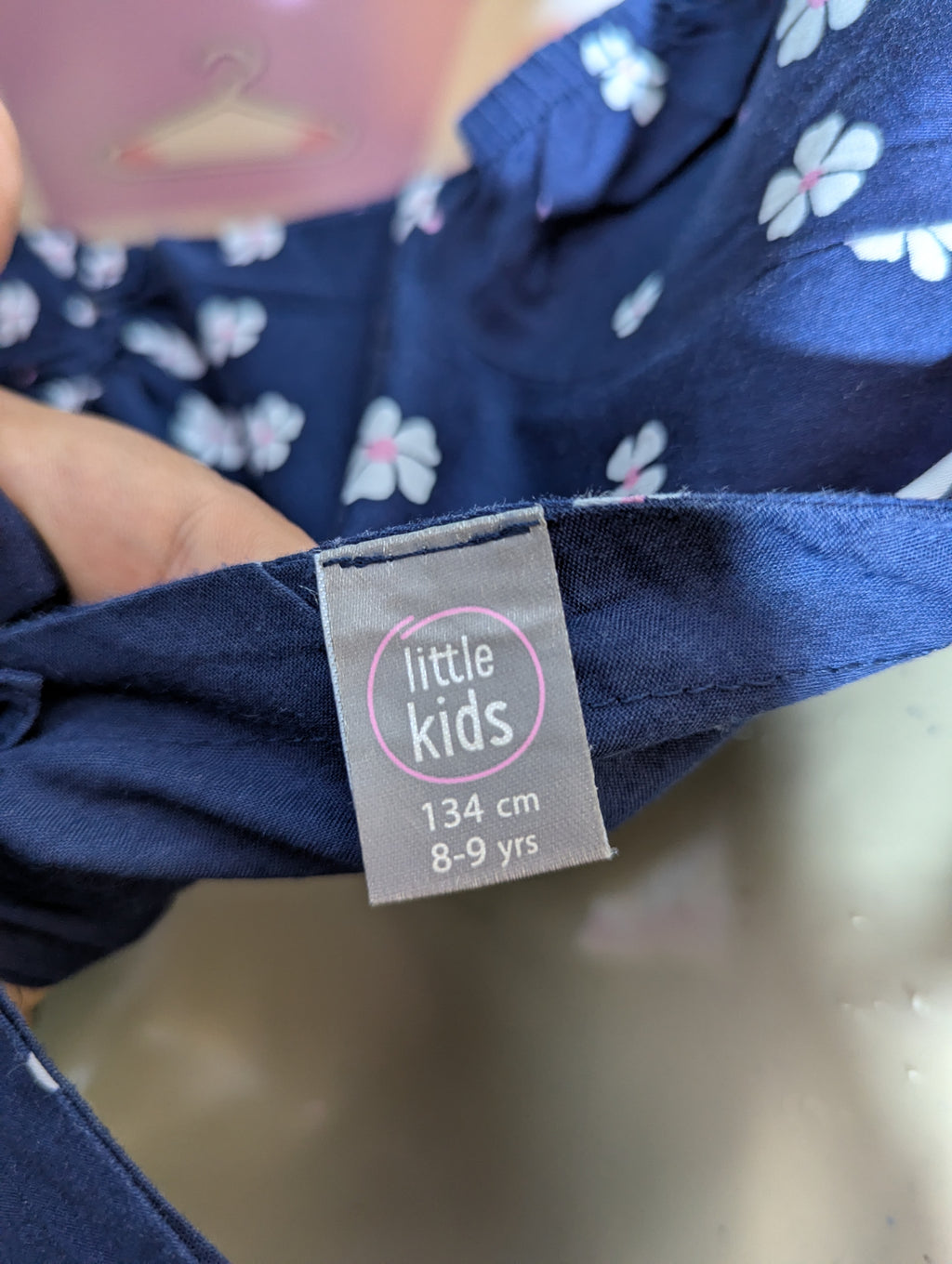Little Kids Girls Navy Blue Floral Print Dress - Size Estimated Age 8-9 Years AB2