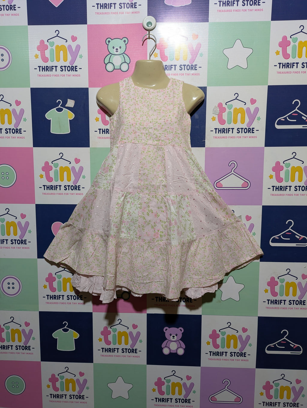 H&M Girls Pale Pink Floral Print Sleeveless Dress - Size Estimated Age 6-7Y AB2