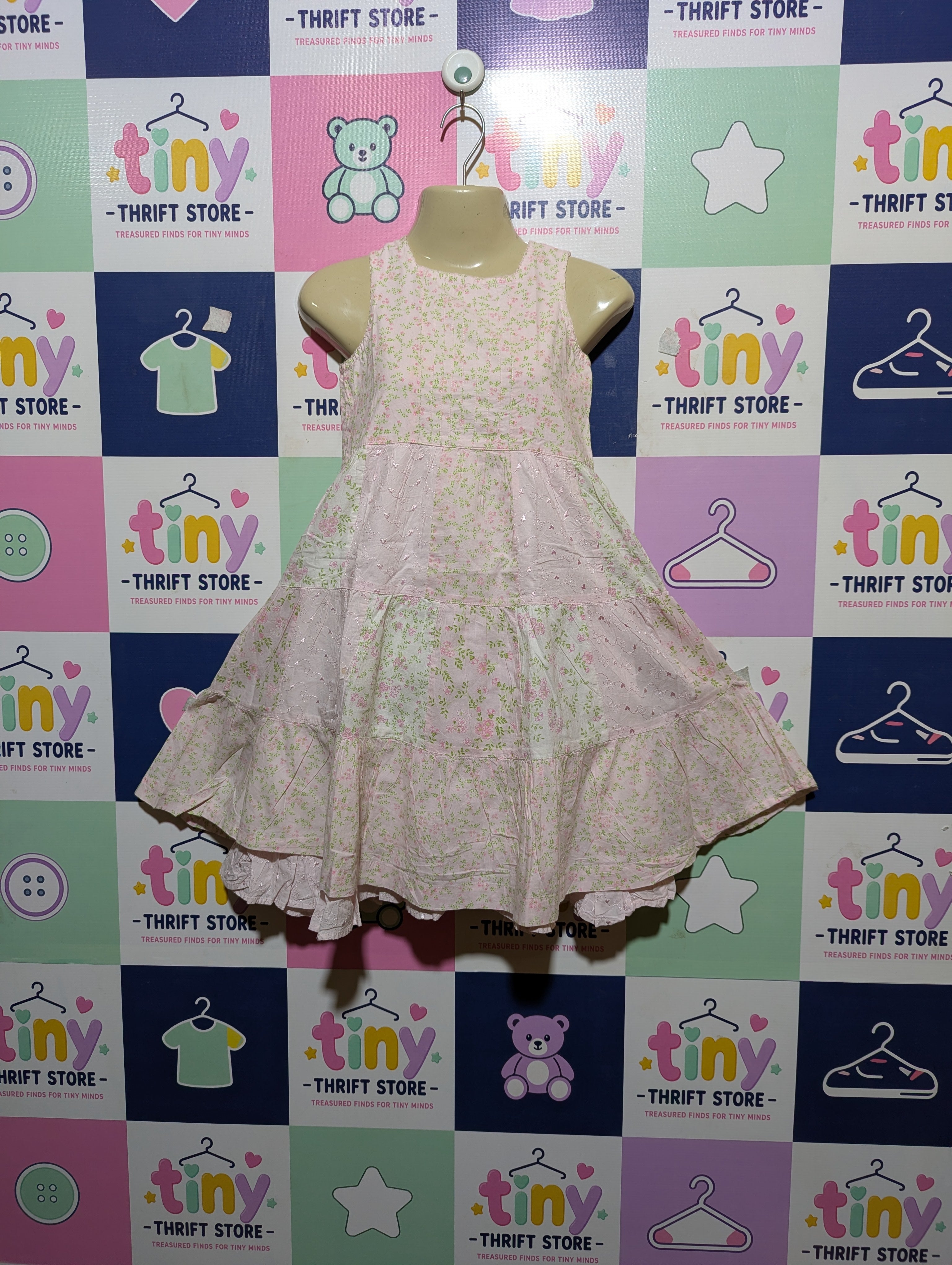 H&M Girls Pale Pink Floral Print Sleeveless Dress - Size Estimated Age 6-7Y AB2