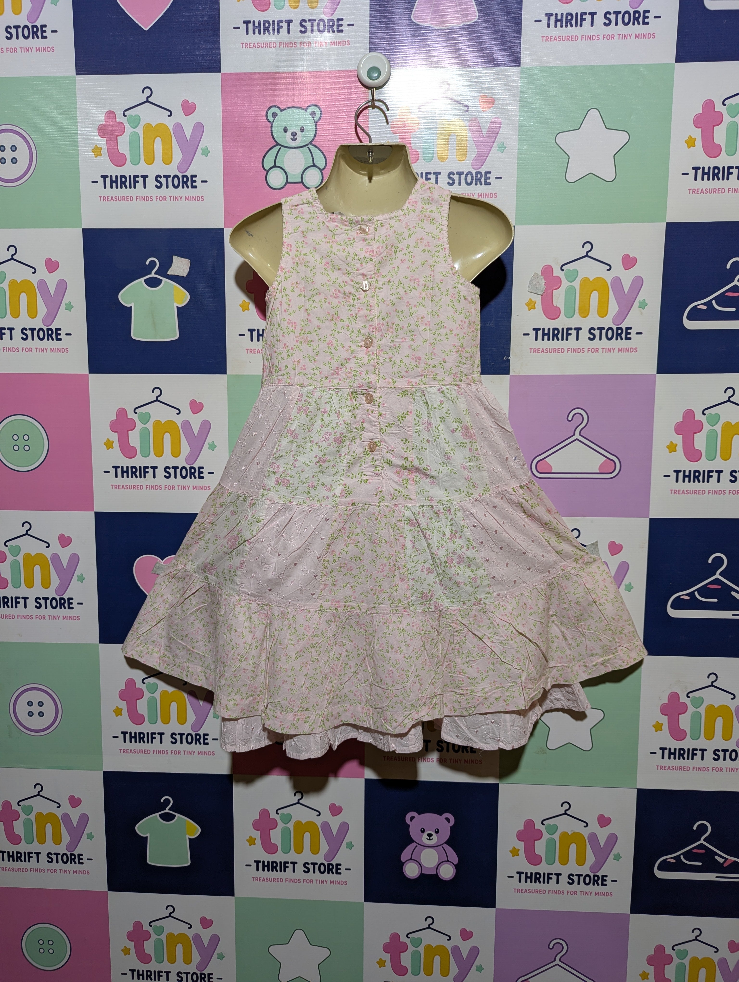 H&M Girls Pale Pink Floral Print Sleeveless Dress - Size Estimated Age 6-7Y AB2