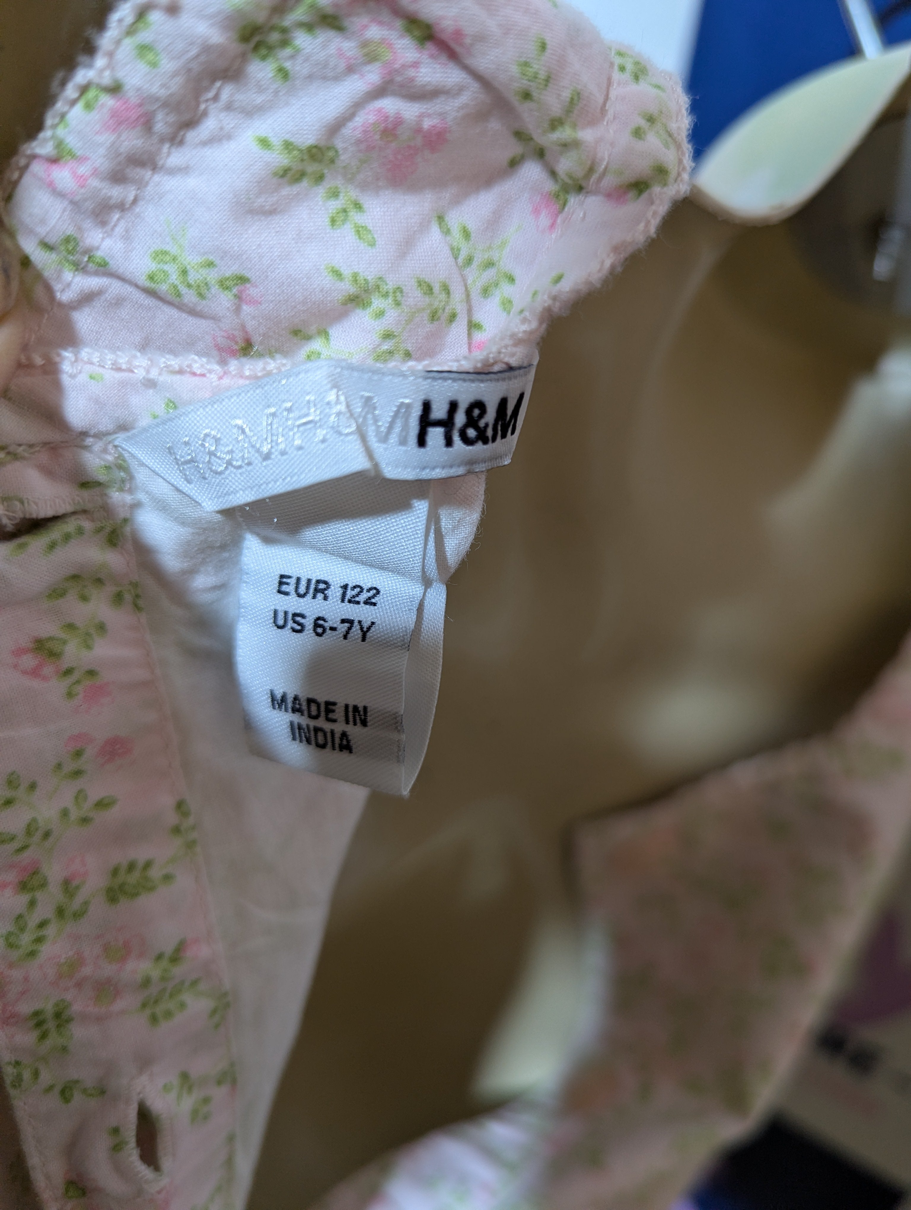 H&M Girls Pale Pink Floral Print Sleeveless Dress - Size Estimated Age 6-7Y AB2