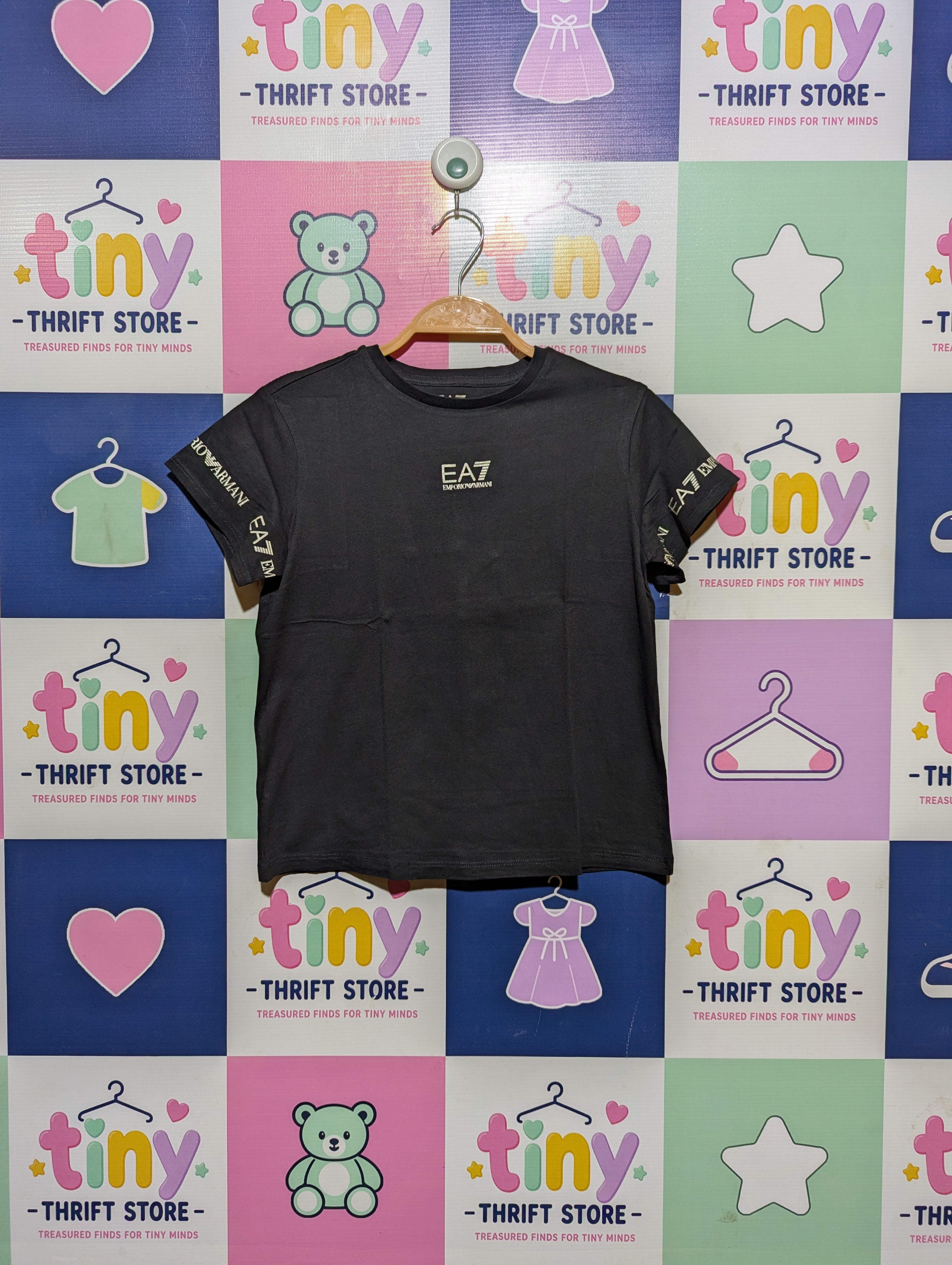EA7 Emporio Armani Girls Black Iconic Logo Tee - Size 8A (Estimated Age 8 Years) AB2