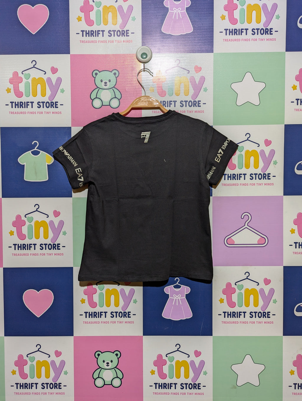 EA7 Emporio Armani Girls Black Iconic Logo Tee - Size 8A (Estimated Age 8 Years) AB2