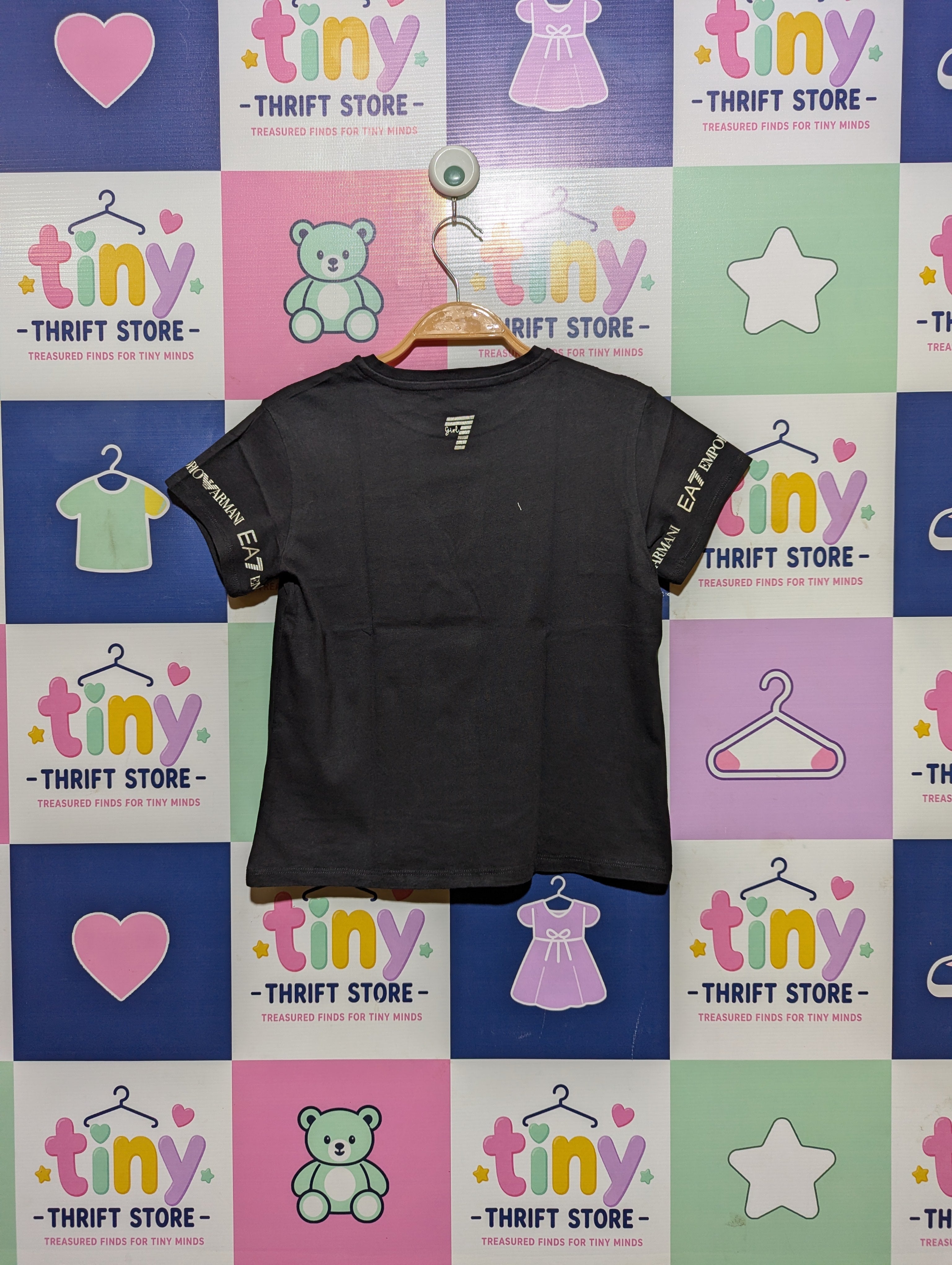 EA7 Emporio Armani Girls Black Iconic Logo Tee - Size 8A (Estimated Age 8 Years) AB2