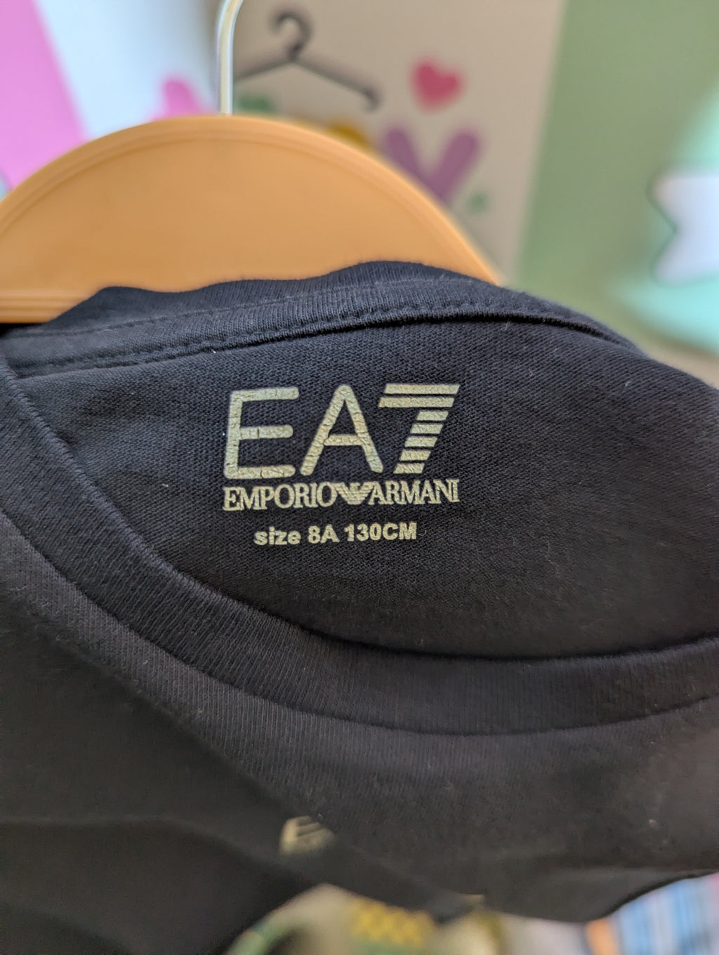 EA7 Emporio Armani Girls Black Iconic Logo Tee - Size 8A (Estimated Age 8 Years) AB2