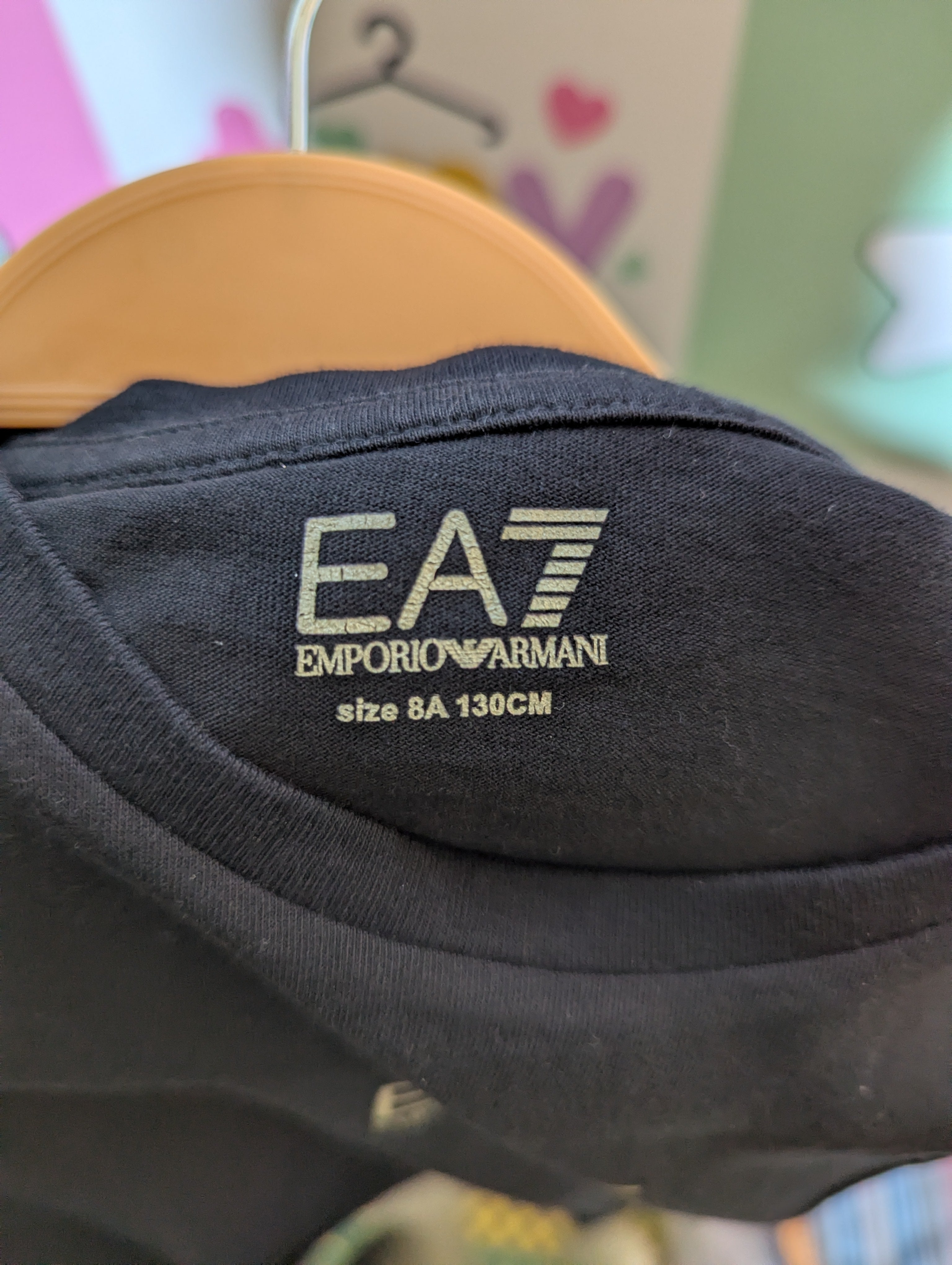 EA7 Emporio Armani Girls Black Iconic Logo Tee - Size 8A (Estimated Age 8 Years) AB2