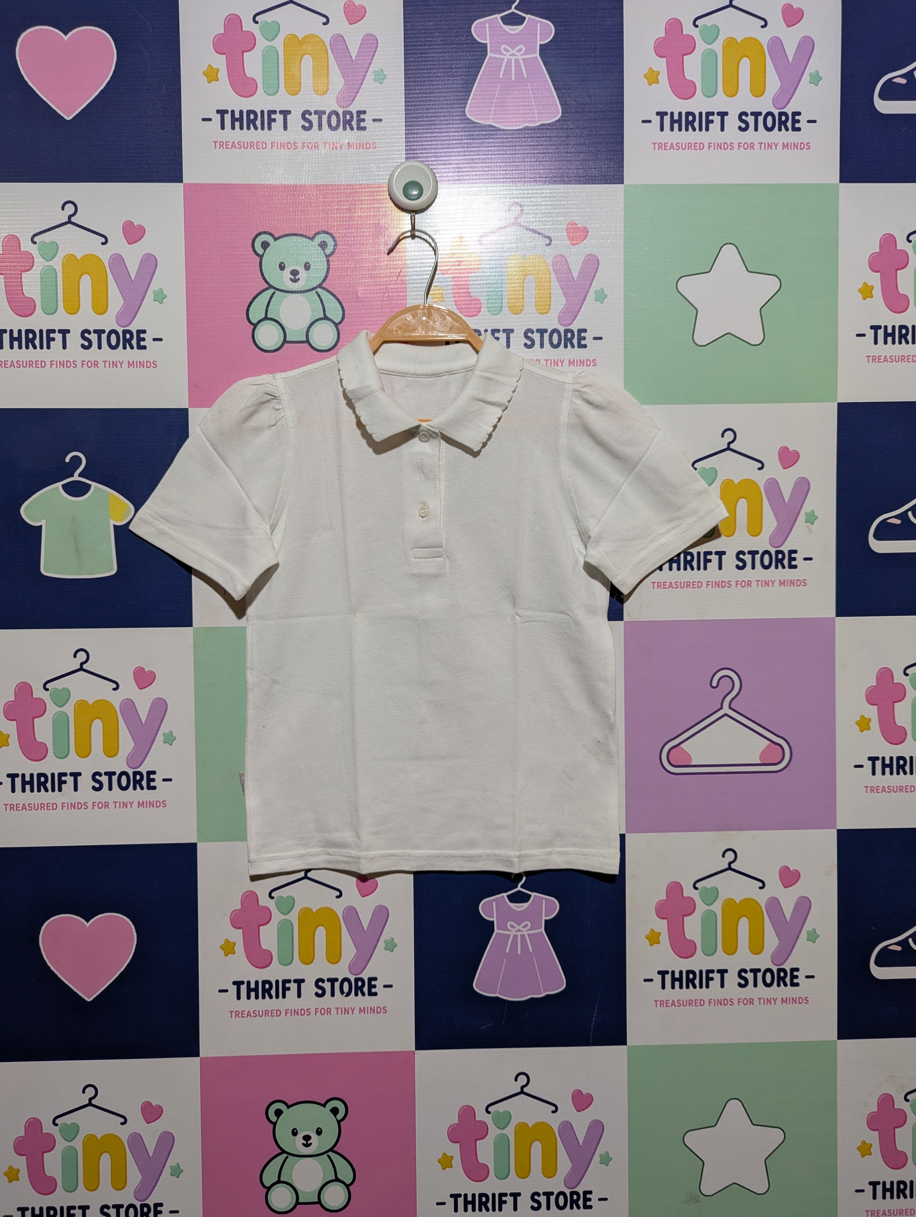 George Girls Classic White Collared Polo Shirt - Size 6-7 Years (Estimated Age 6-7 Years) AB2