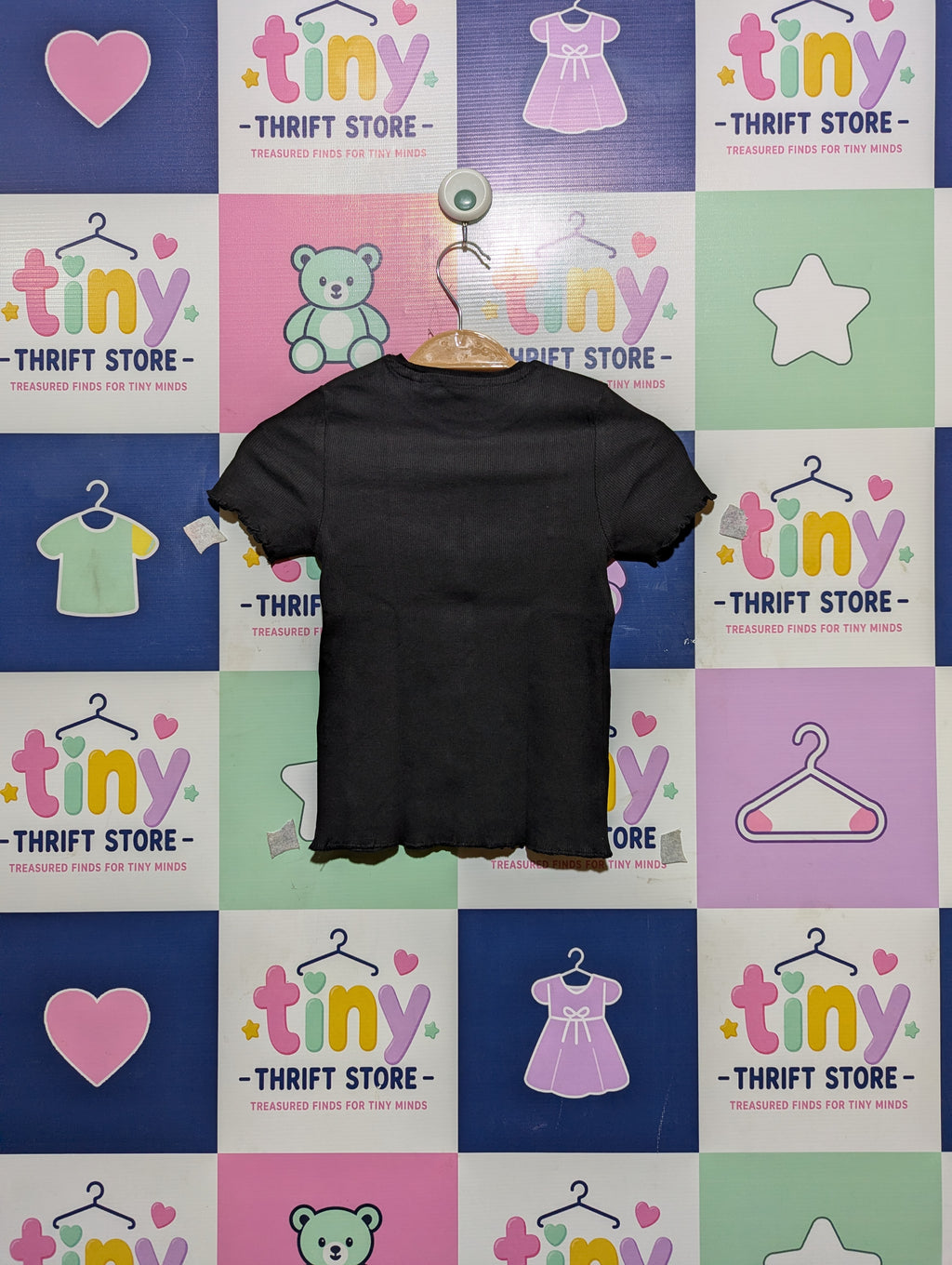 WE Girls Black "I'm Fine Thank You" Ribbed Tee - Size 122/128 (Estimated Age 7-8 Years) AB2
