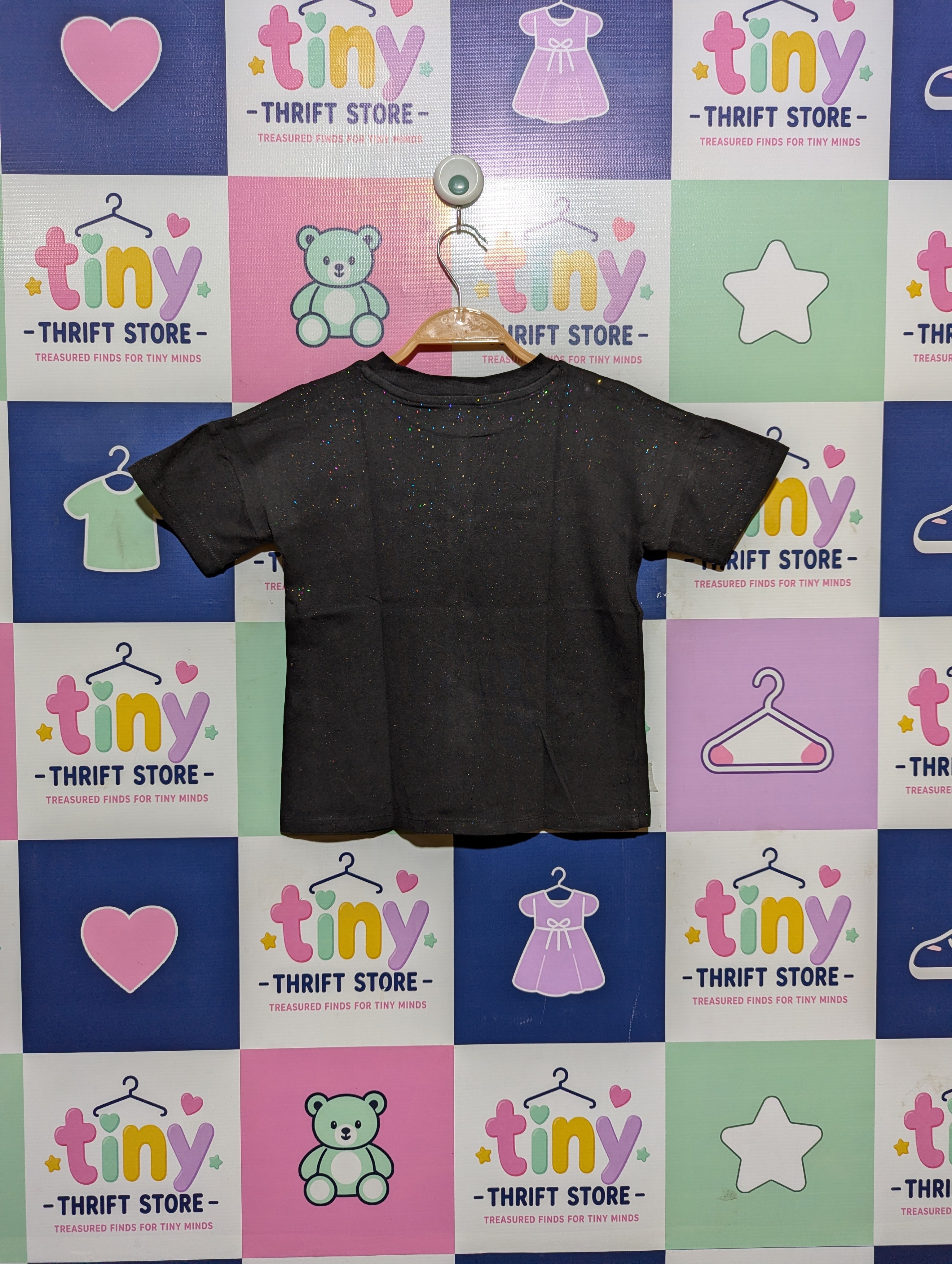 Nutmeg Girls Black "BELIEVE" Sparkle Tee - Size 7-8 Years (Estimated Age 7-8 Years) AB2