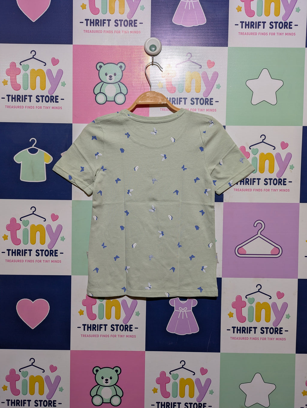 John Lewis & Partners Girls Pastel Green Butterfly Print Tee - Size 8 (Estimated Age 8 Years) AB2