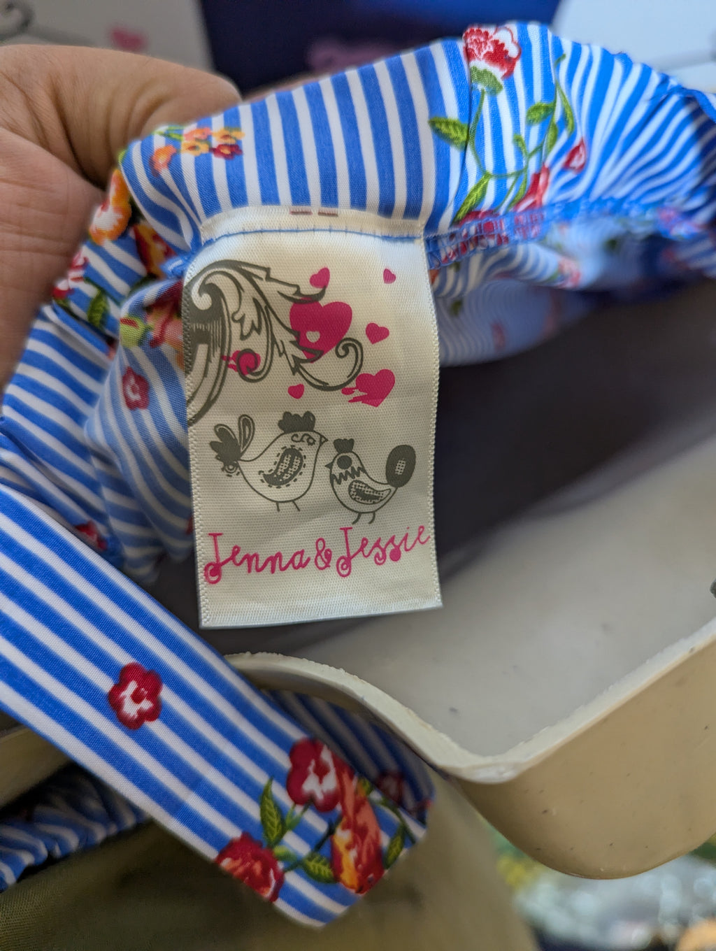 Jenna & Jessie Girls Blue Striped Floral Off-Shoulder Jumpsuit - Size 8 (Estimated Age 8 Years) AB2