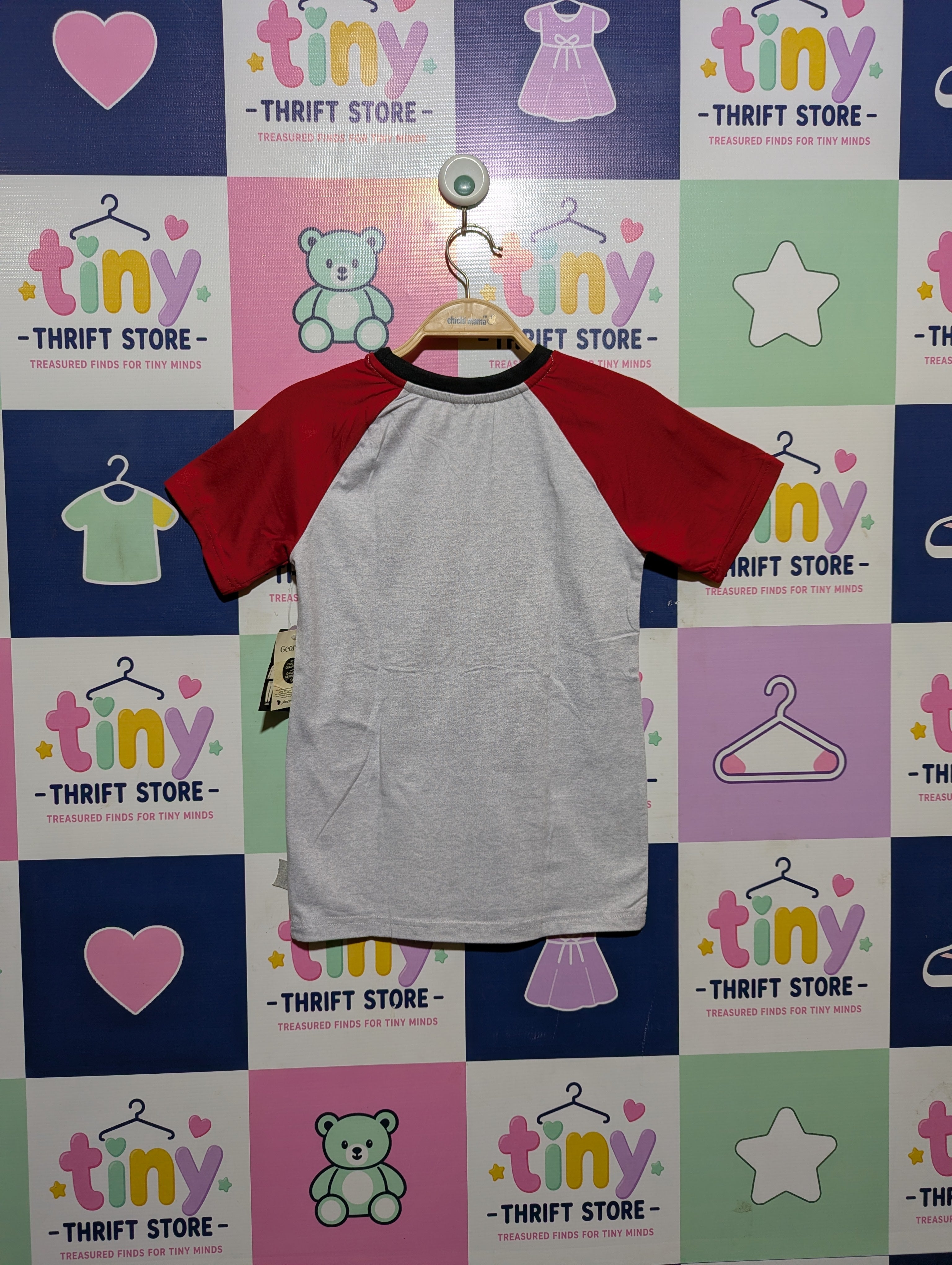 George Girls Heather Grey "Merry Everything" Short Sleeve Raglan Tee - Size M (7-8) Estimated Age 7-8 Years AB2
