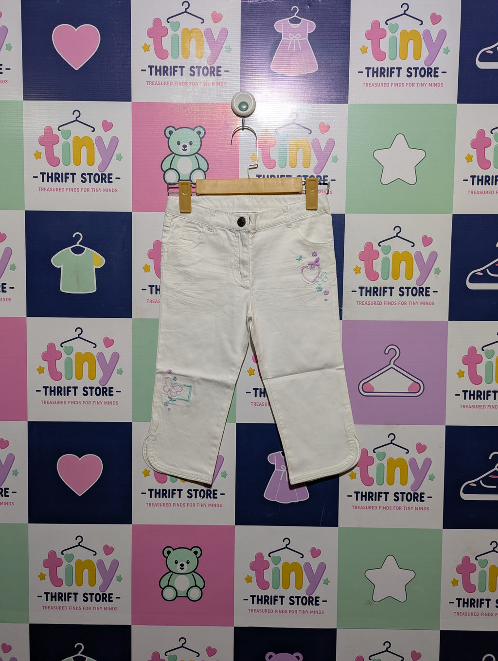 Topolino Girls White Embroidered Casual Pants - Size 128cm Estimated Age 7-8 Years AB2