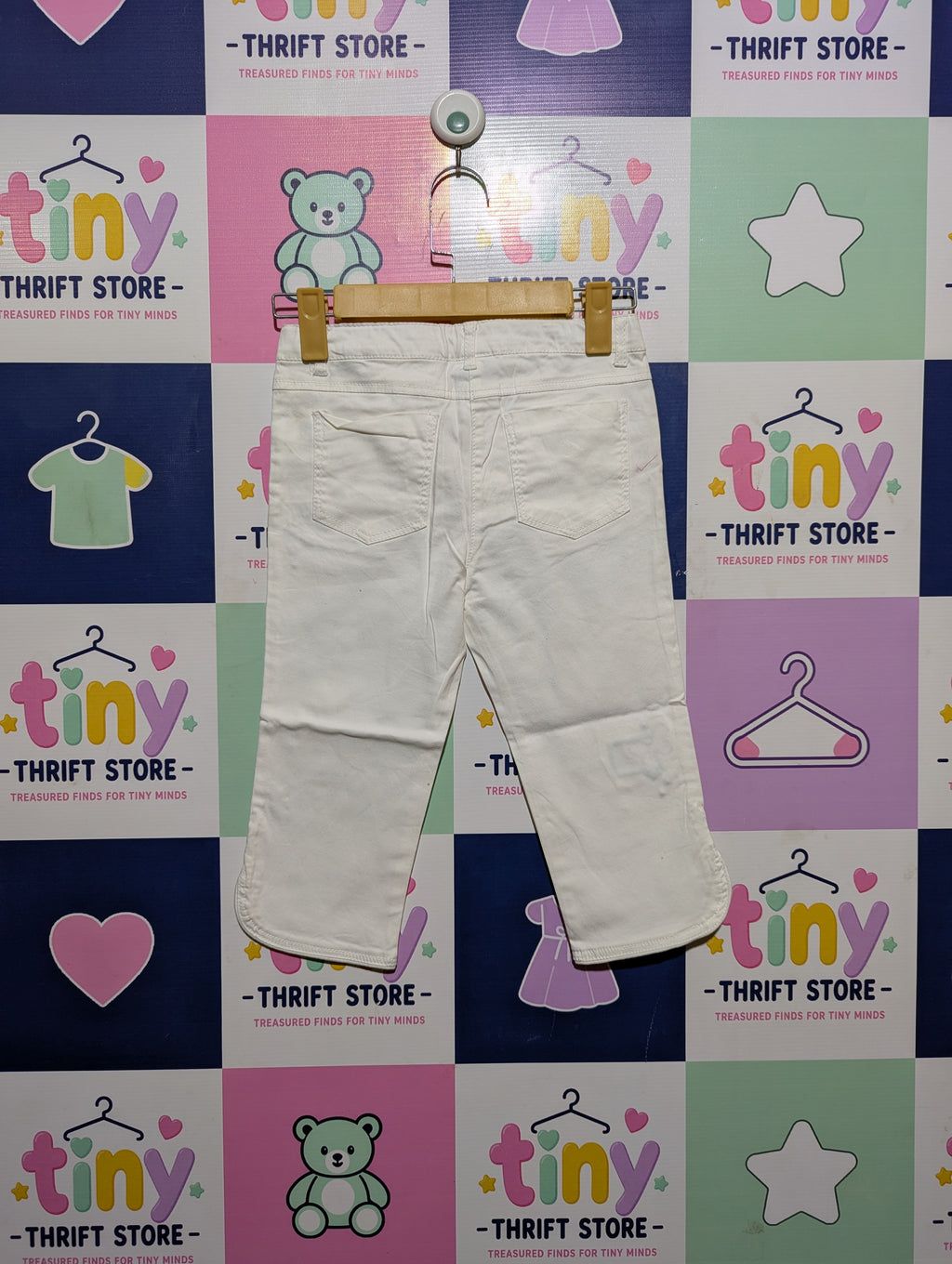 Topolino Girls White Embroidered Casual Pants - Size 128cm Estimated Age 7-8 Years AB2