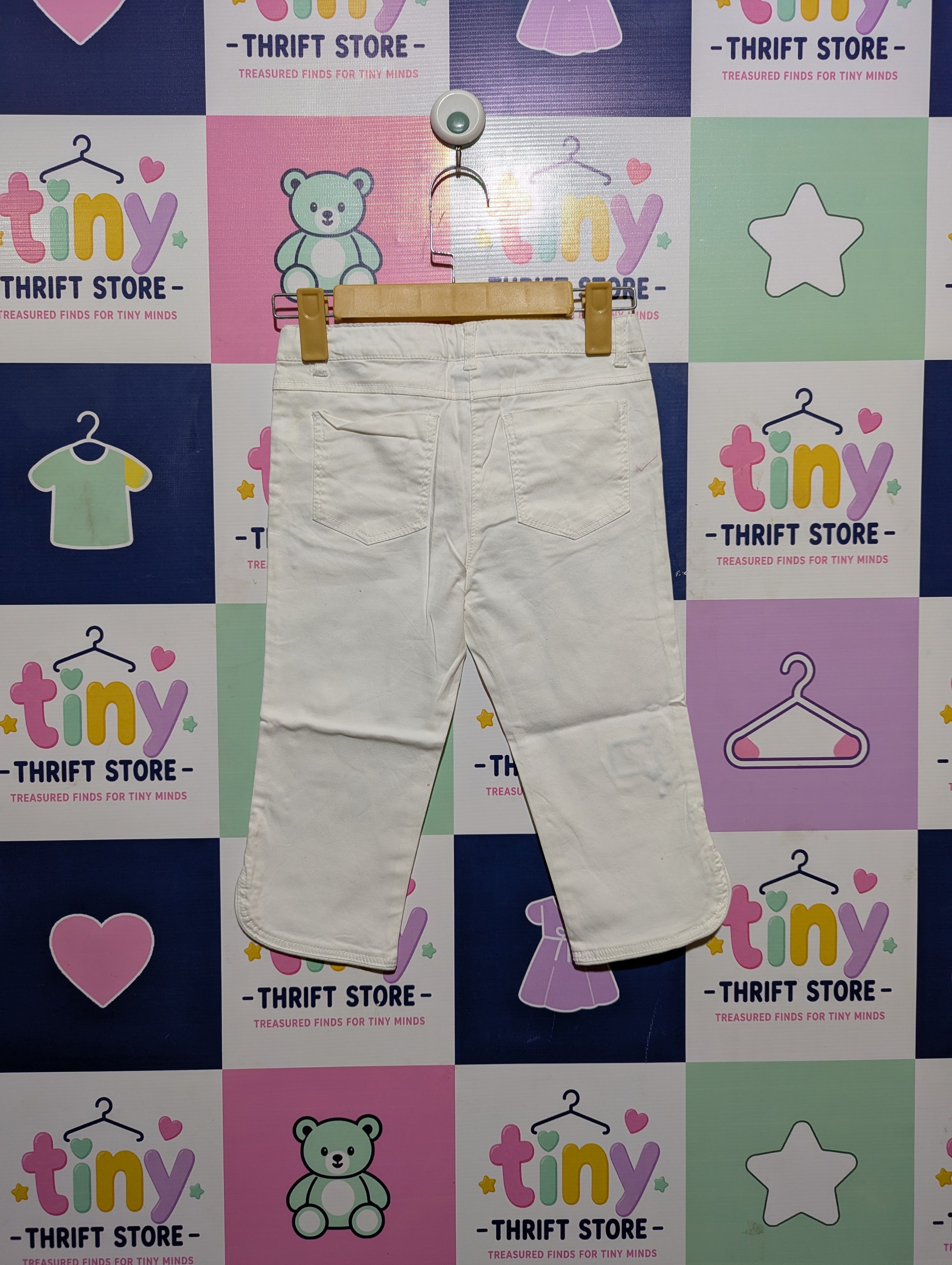 Topolino Girls White Embroidered Casual Pants - Size 128cm Estimated Age 7-8 Years AB2