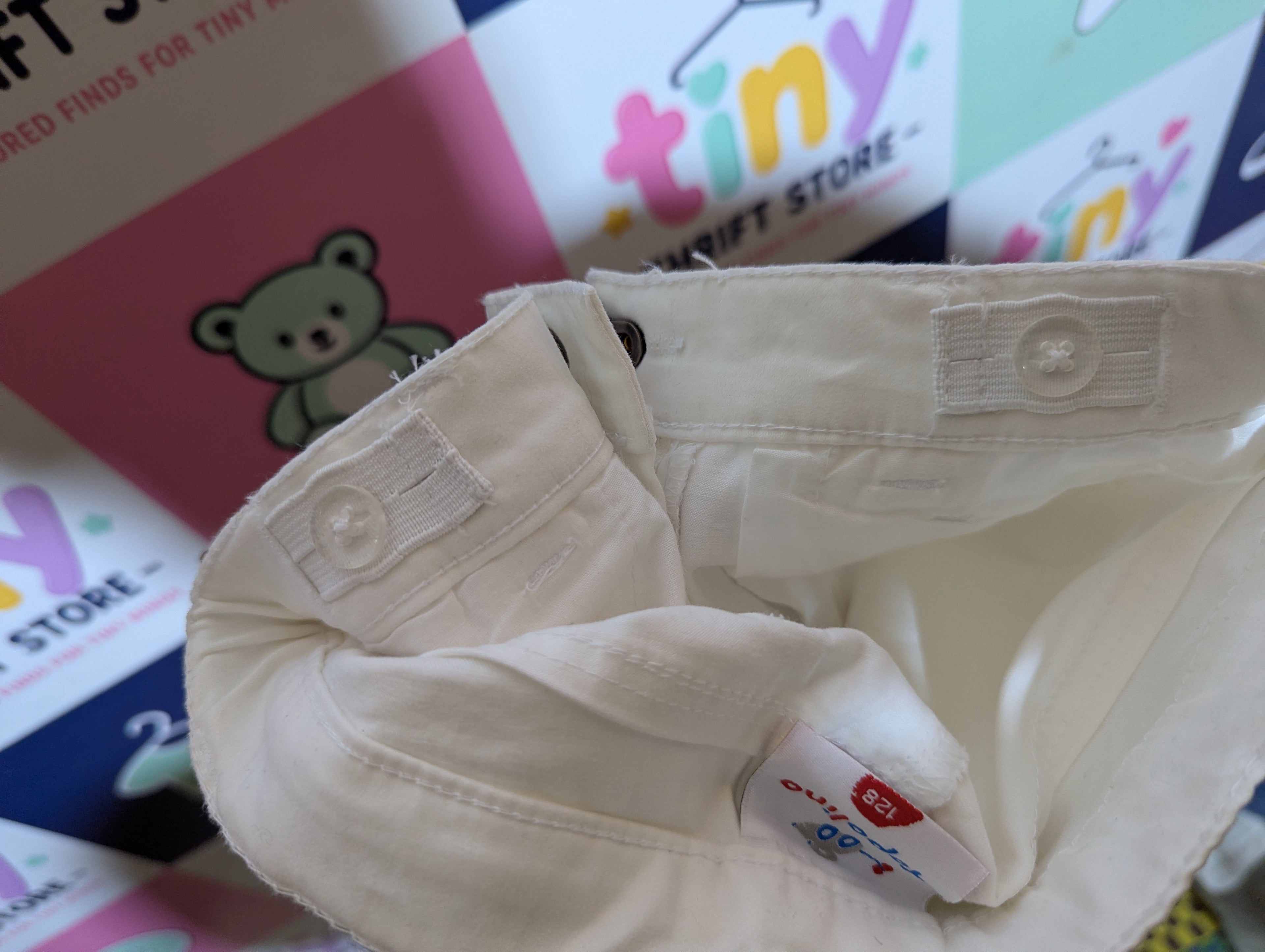 Topolino Girls White Embroidered Casual Pants - Size 128cm Estimated Age 7-8 Years AB2