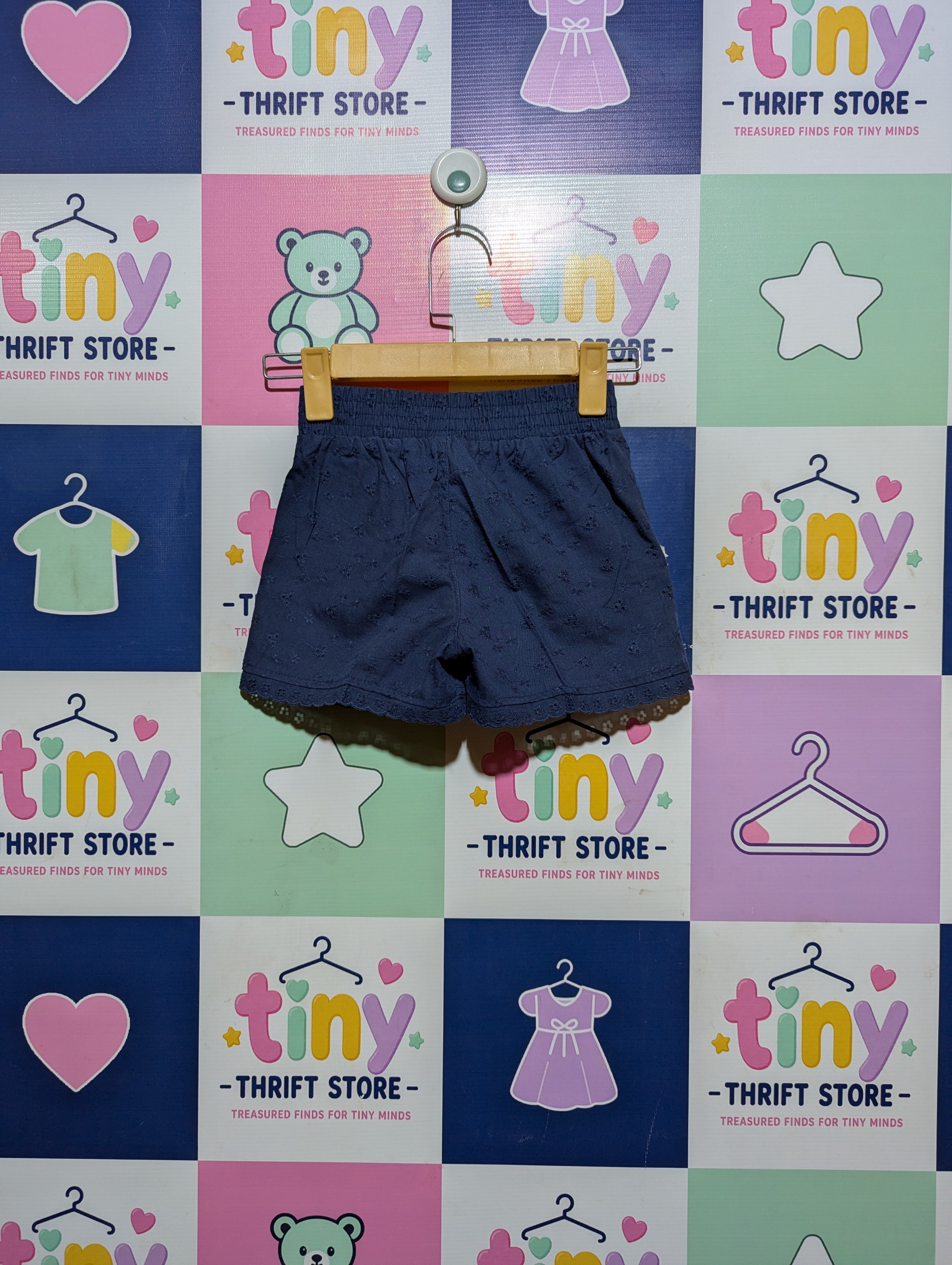 Elfin Doll Classic Girls Navy Eyelet Embroidered Shorts - Size 120cm Estimated Age 6-7 Years AB2