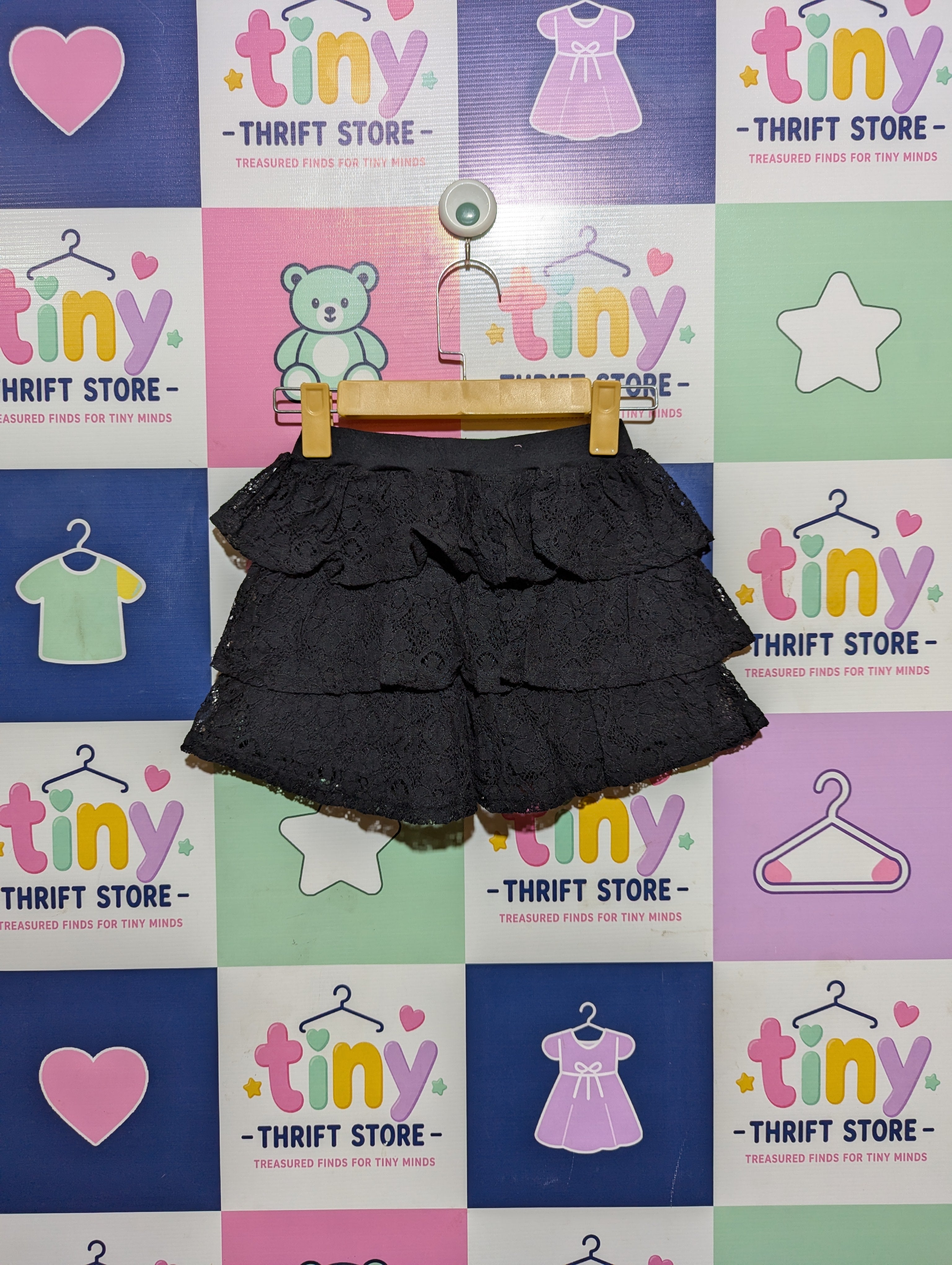 Girls Black Tiered Lace Ruffle Skirt - Size 130cm Estimated Age 8-9 Years AB2