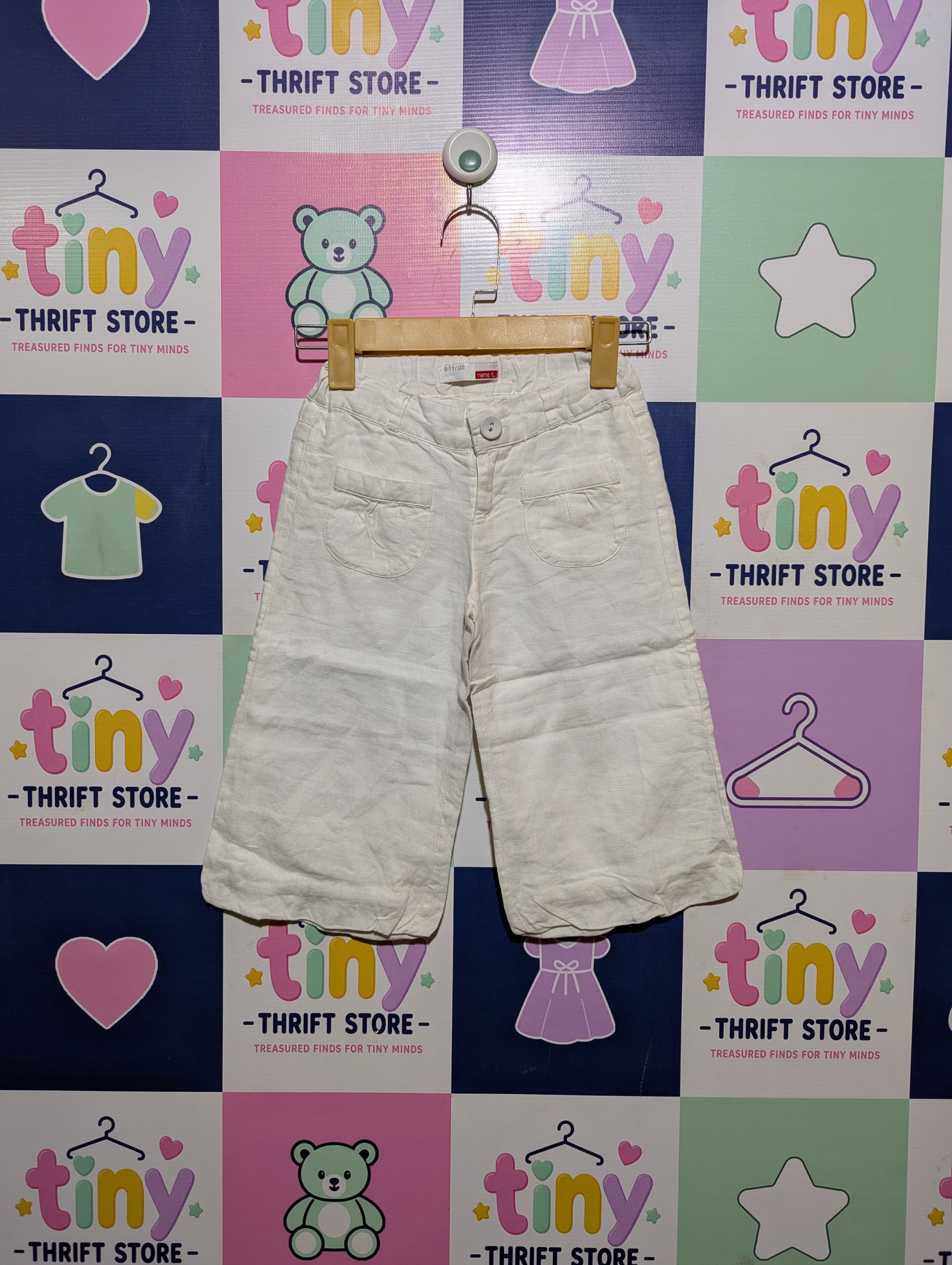 name it. Girls Off-White Linen-Blend Casual Trousers - Size 122cm Estimated Age 6-7 Years AB2