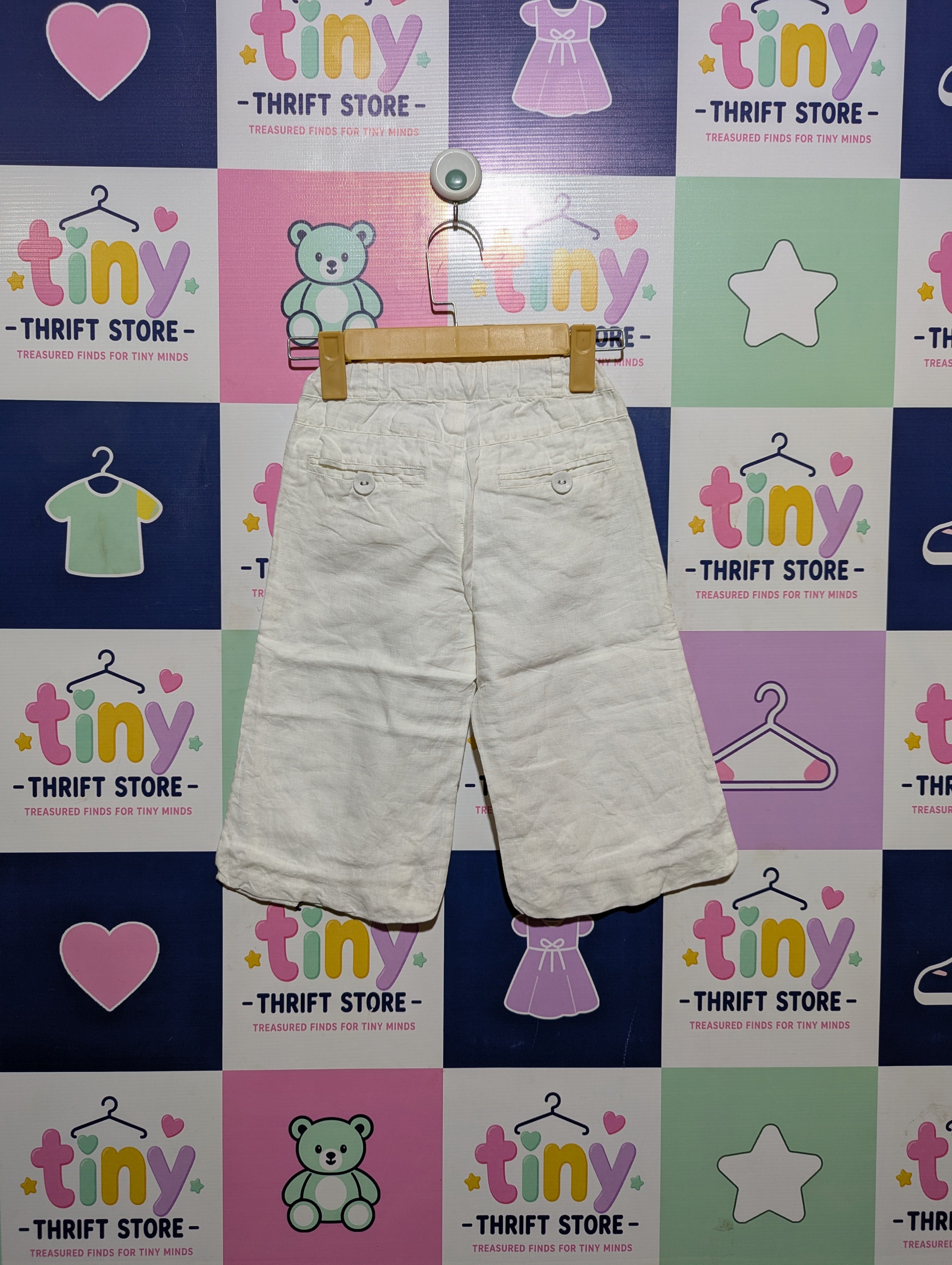 name it. Girls Off-White Linen-Blend Casual Trousers - Size 122cm Estimated Age 6-7 Years AB2