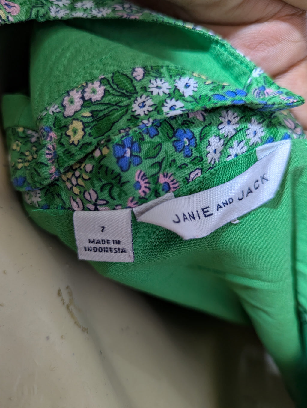 Janie and Jack Girls Green Floral Print Puff Sleeve Dress - Size 7 Estimated Age 7 Years AB2