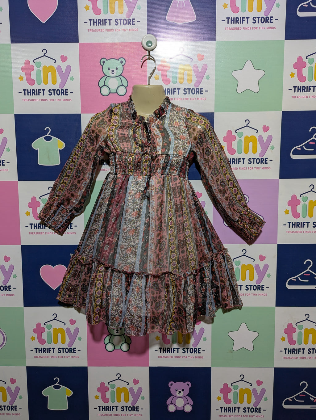 Rare Editions Girls Pink & Multi-Color Bohemian Floral Print Dress - Size 7 Estimated Age 7 Years AB2