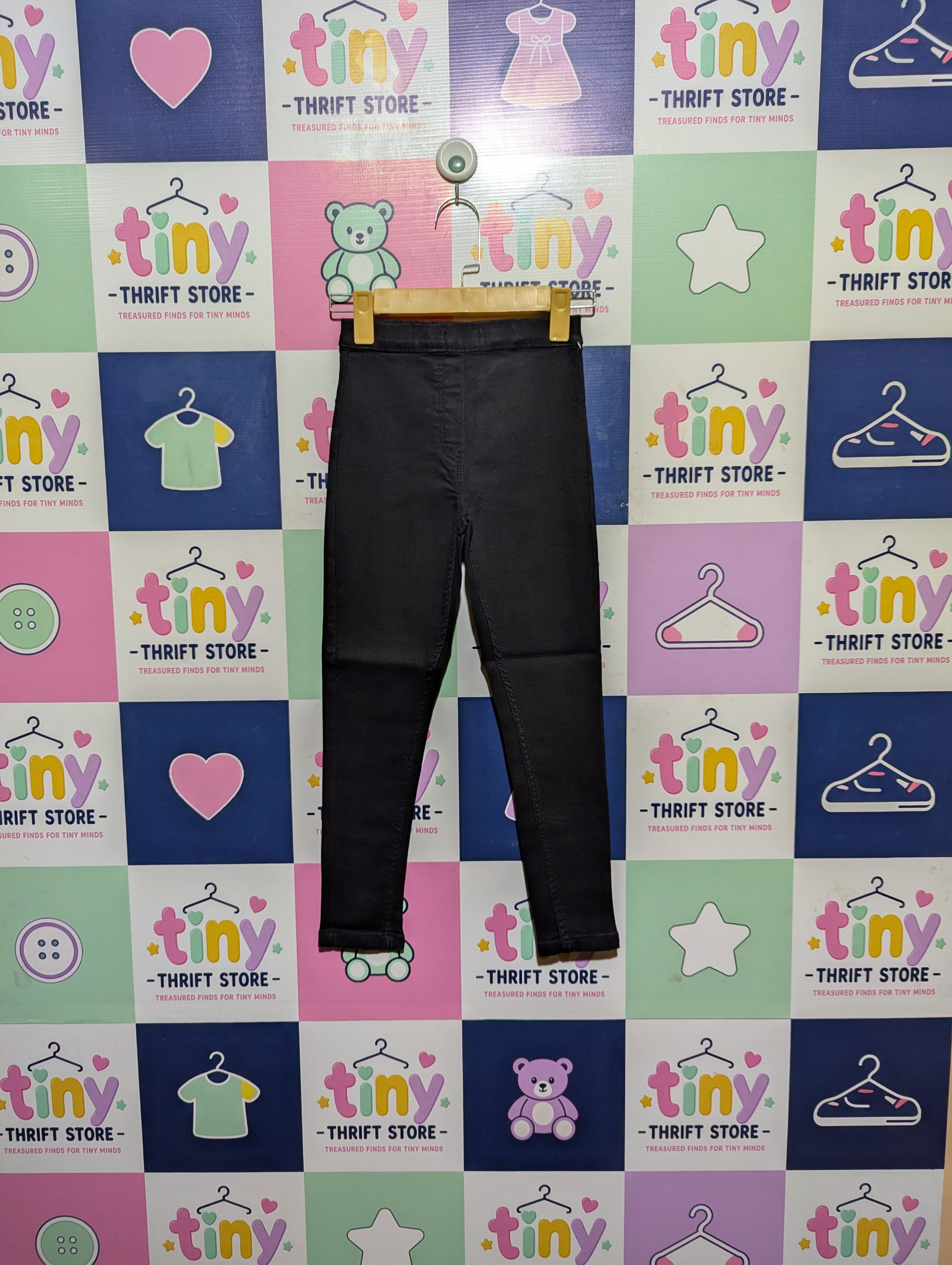 L&D Girls Solid Black Slim Fit Trousers - Size 128cm Estimated Age 7-8 Years AB2