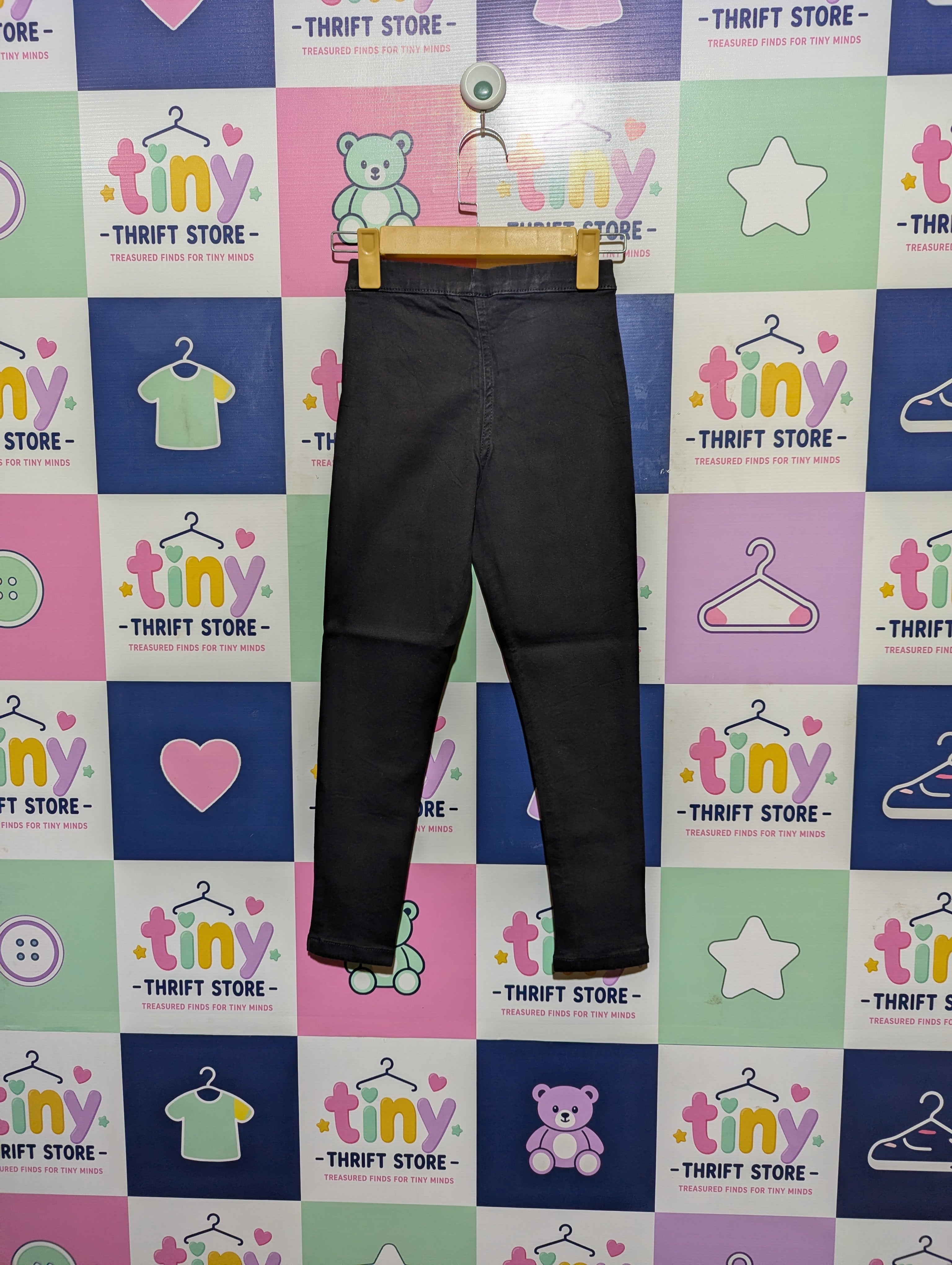 L&D Girls Solid Black Slim Fit Trousers - Size 128cm Estimated Age 7-8 Years AB2