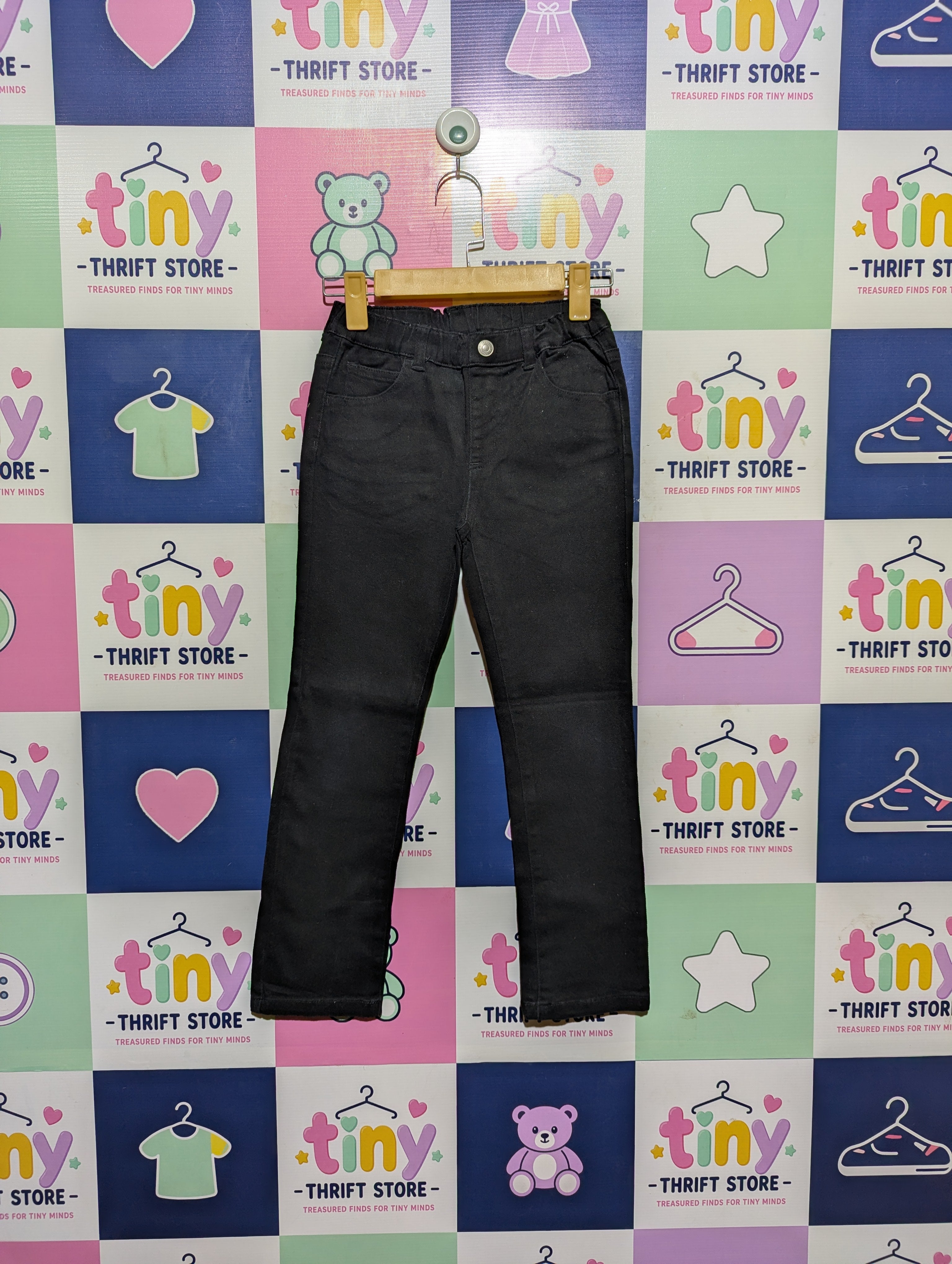Girls Solid Black Stretch Denim Pants - Size 130 CM Estimated Age 8-9 Years AB2