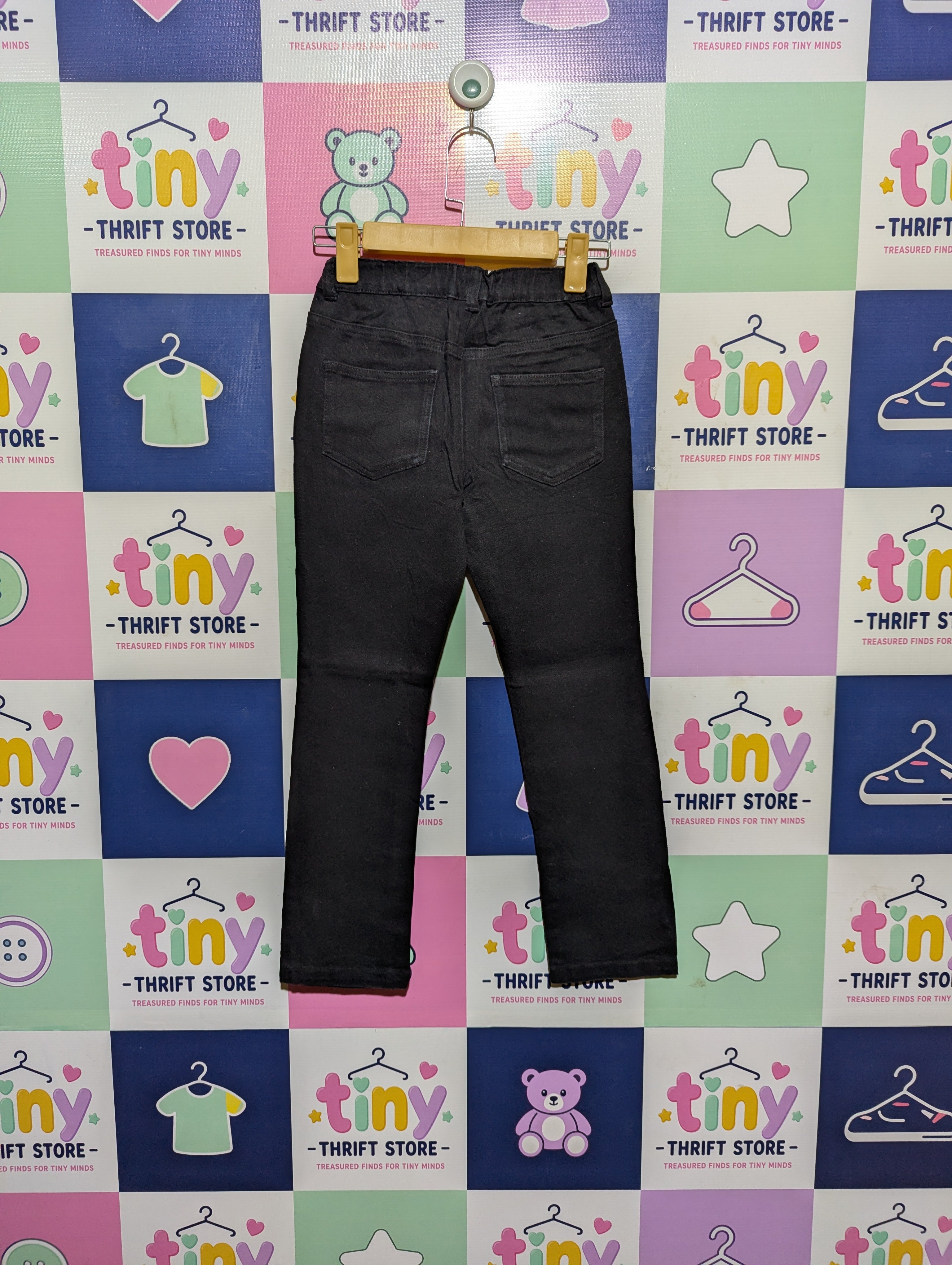 Girls Solid Black Stretch Denim Pants - Size 130 CM Estimated Age 8-9 Years AB2