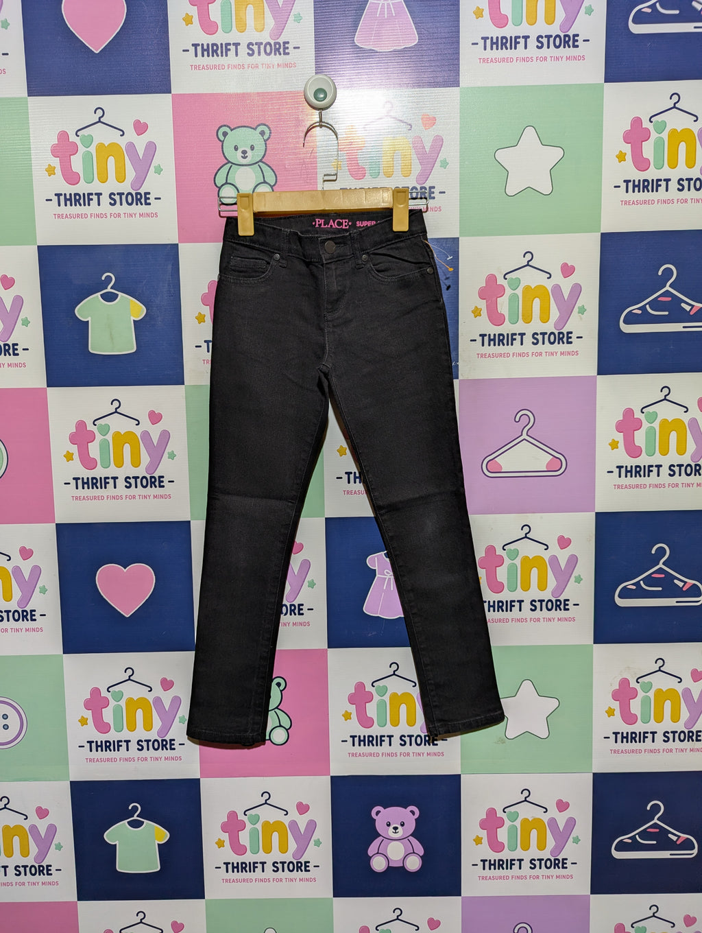 The Children's Place Girls Solid Black "Super Skinny" Denim Jeans - Size 8 Estimated Age 8 Years AB2