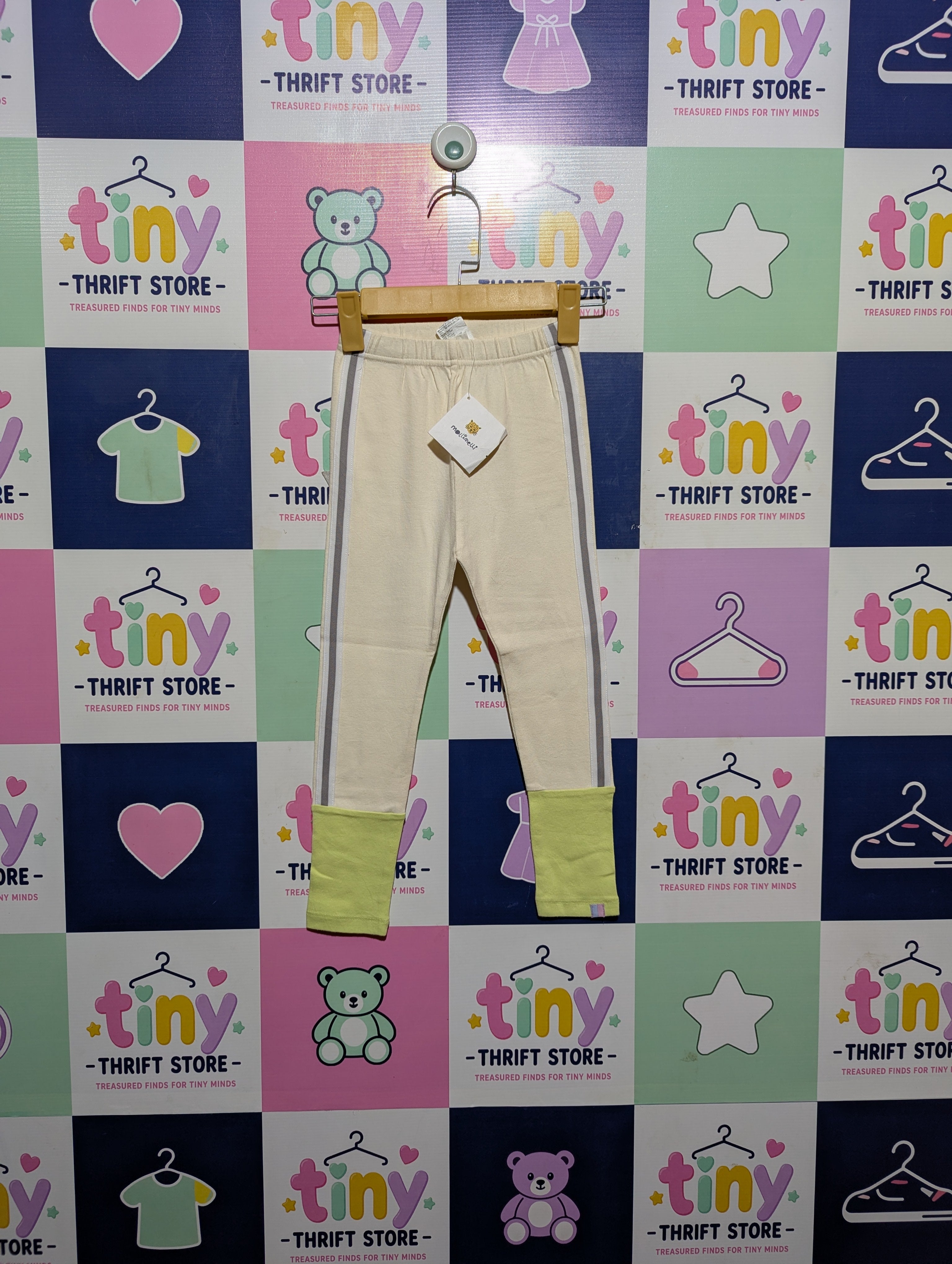 Molli Melli Girls Cream & Lime Color-Blocked Leggings - Size 120 CM Estimated Age 6-7 Years AB2