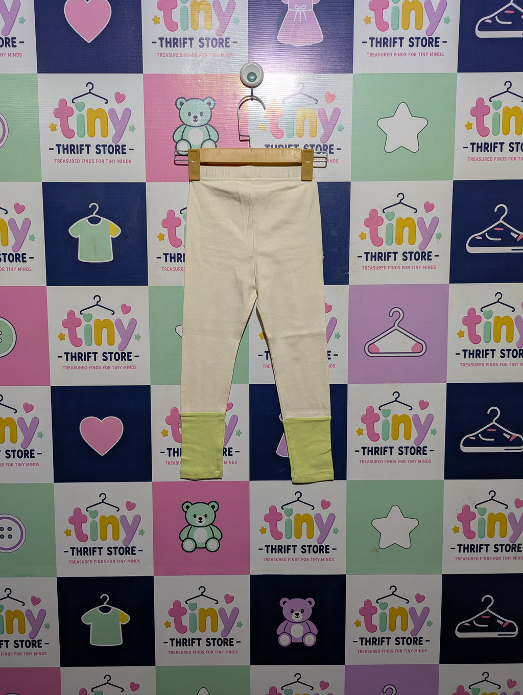 Molli Melli Girls Cream & Lime Color-Blocked Leggings - Size 120 CM Estimated Age 6-7 Years AB2