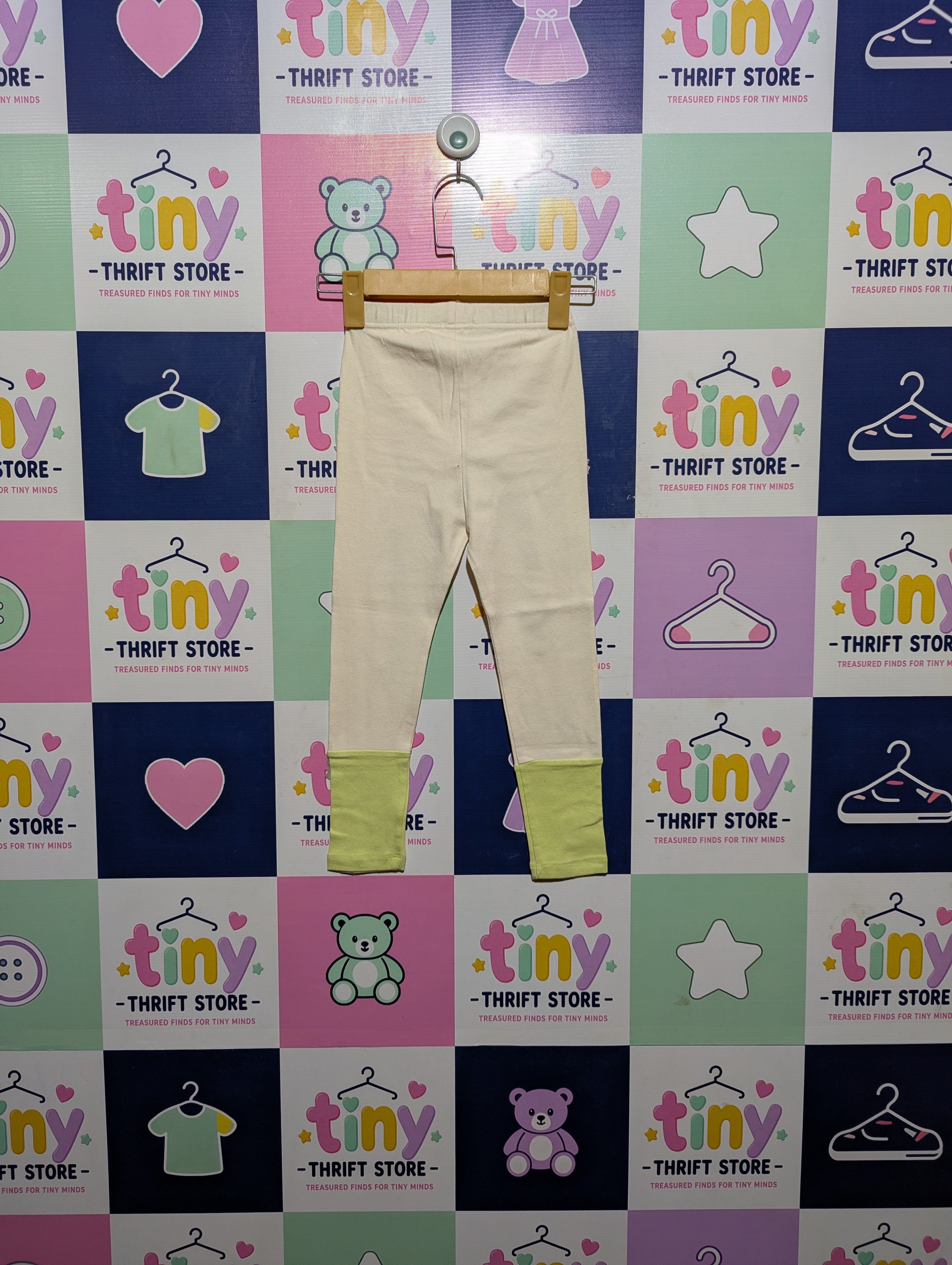 Molli Melli Girls Cream & Lime Color-Blocked Leggings - Size 120 CM Estimated Age 6-7 Years AB2