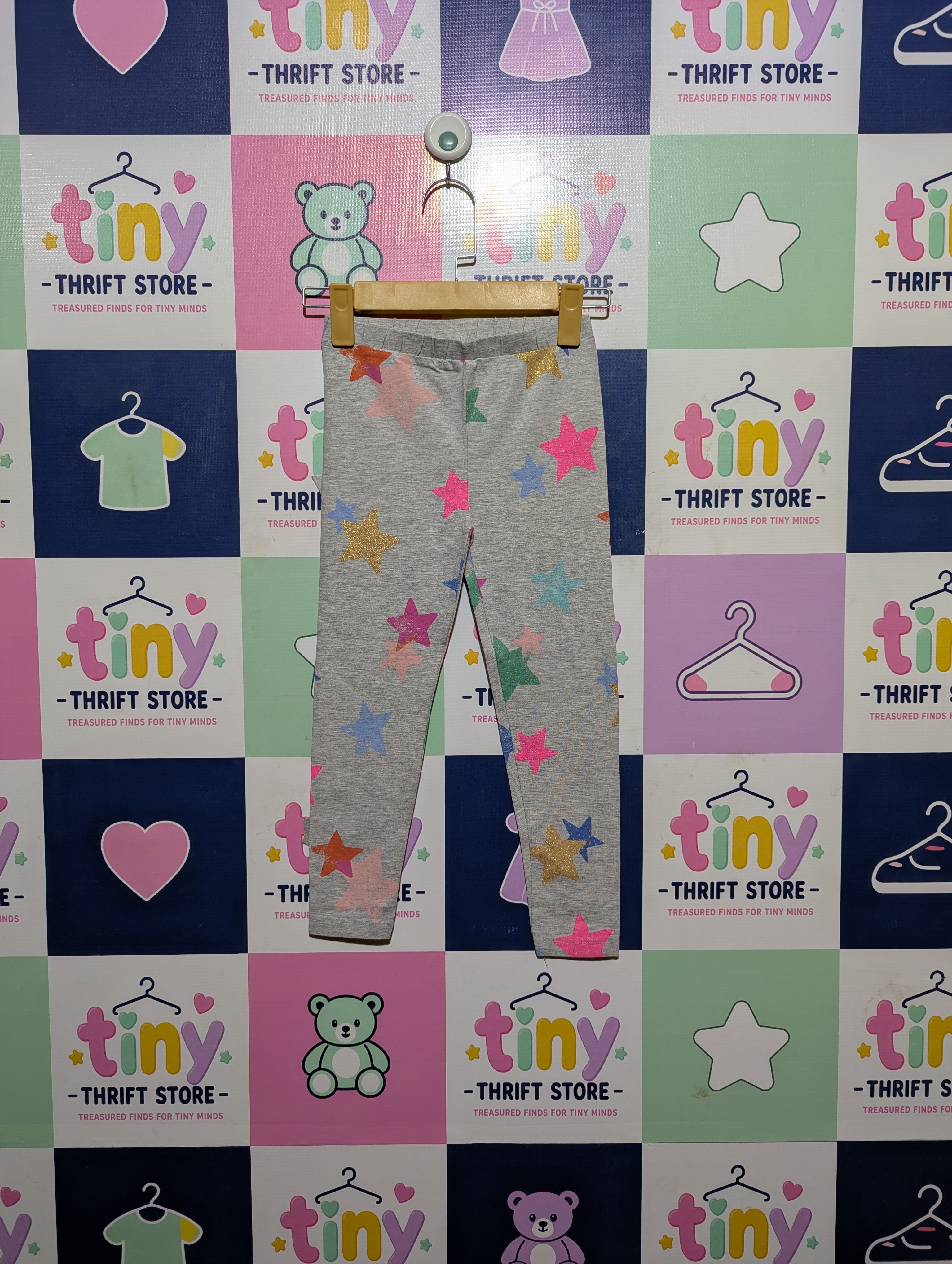 Tu Girls Grey "Multi-Star" Print Stretch Leggings - Size 6-7 Years Estimated Age 6-7 Years AB2
